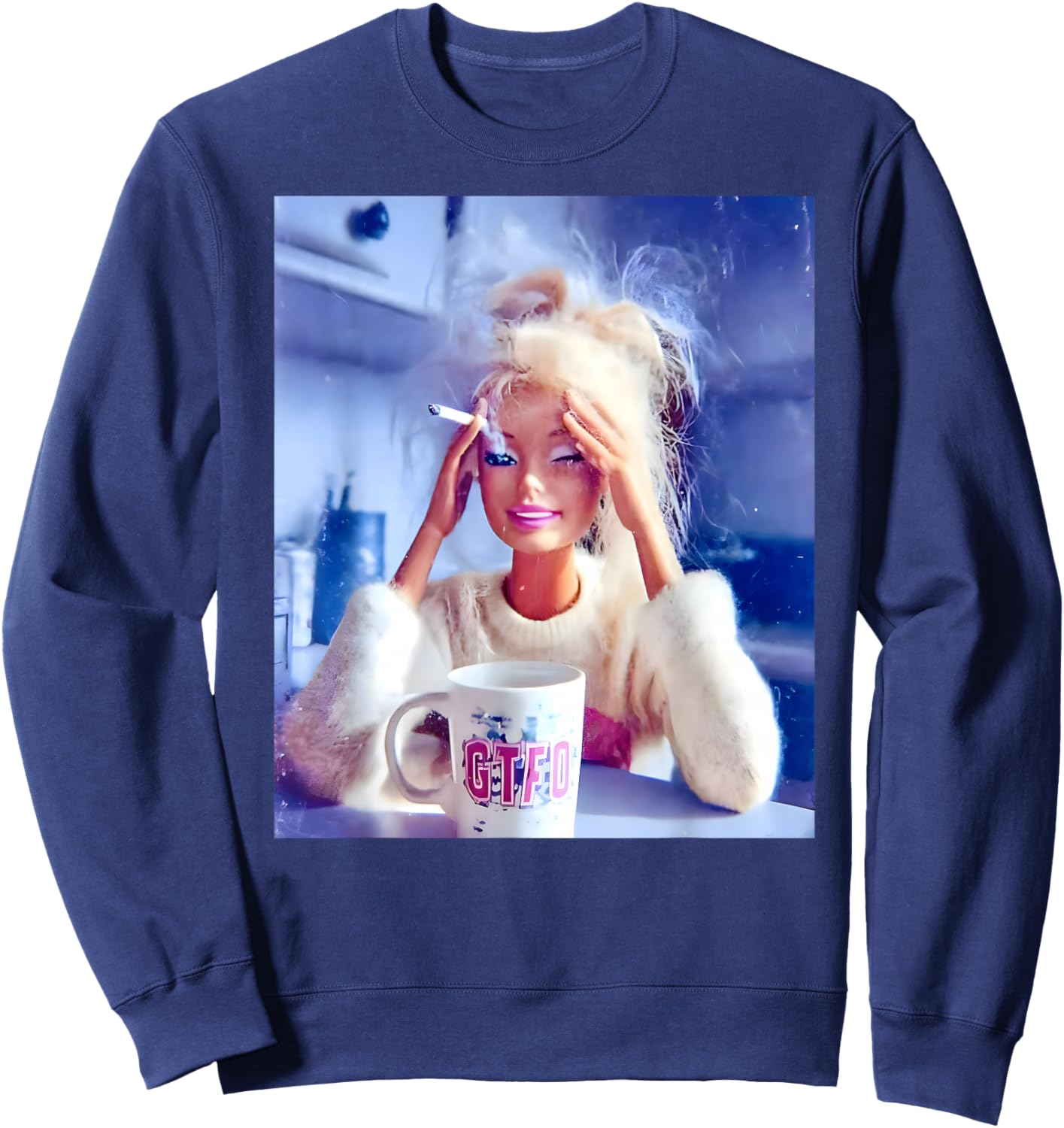 Distressed Doll Face Meme Sweatshirt - Sweatshirt | Navy
