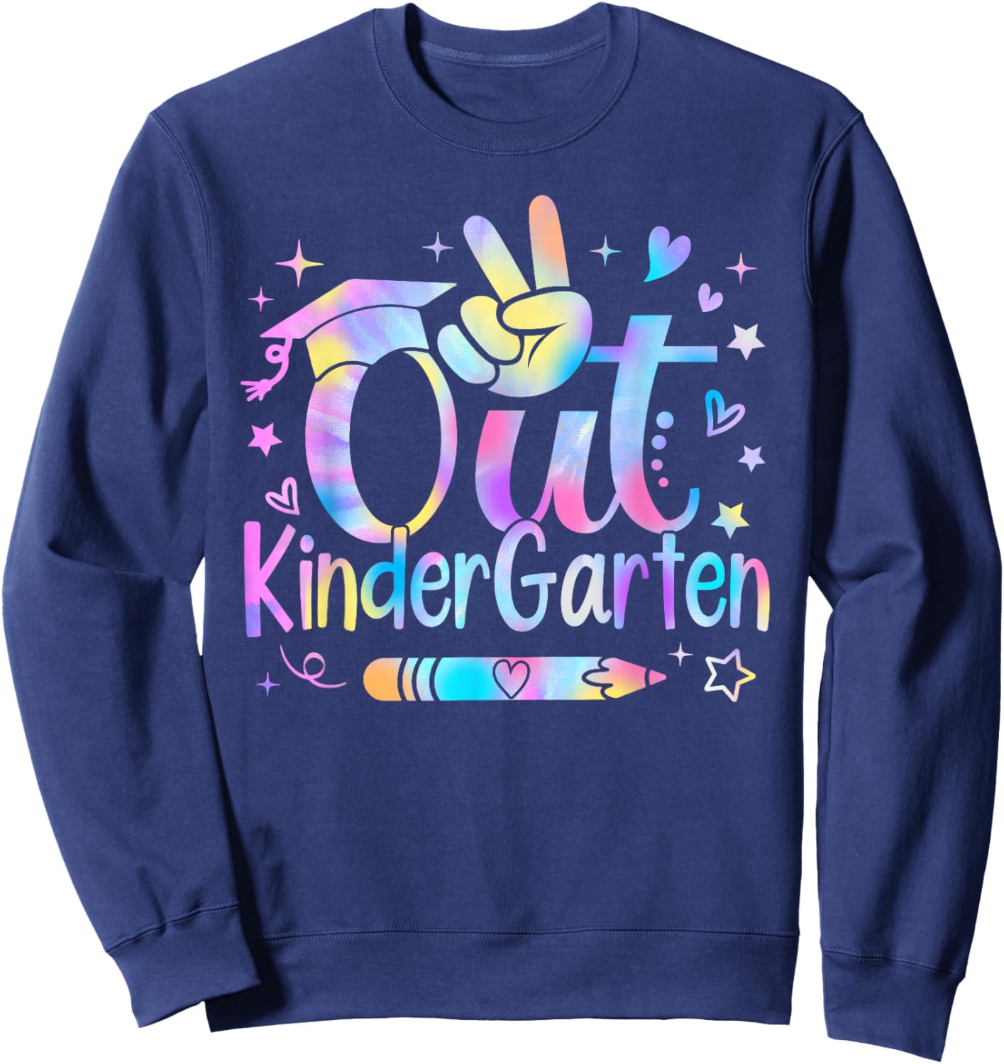 Peace Out Kindergarten Cute Tie Dye Last Day Of School Sweatshirt - Sweatshirt | Navy