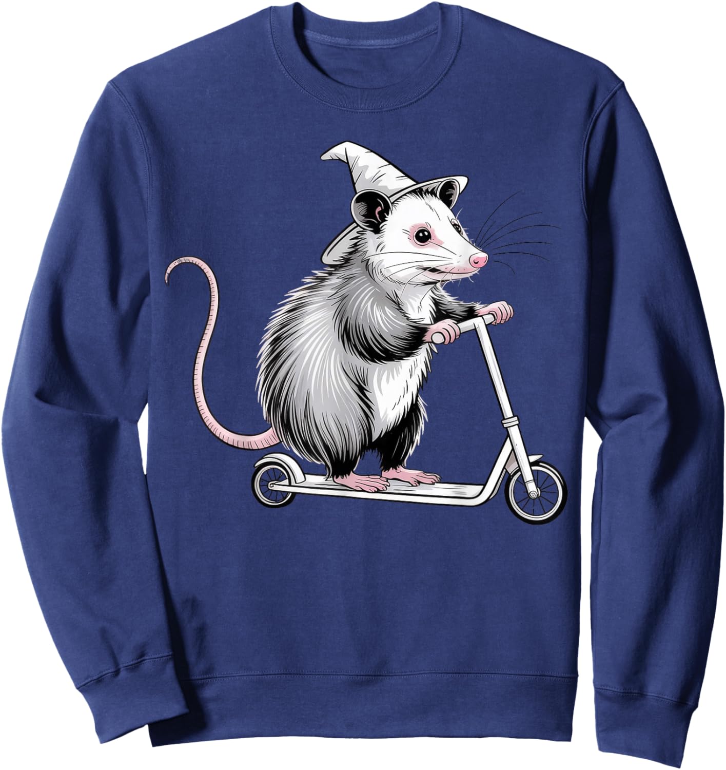 Off to Cause A Kerfuffle, Opossum Scooter Sweatshirt - Sweatshirt | Navy