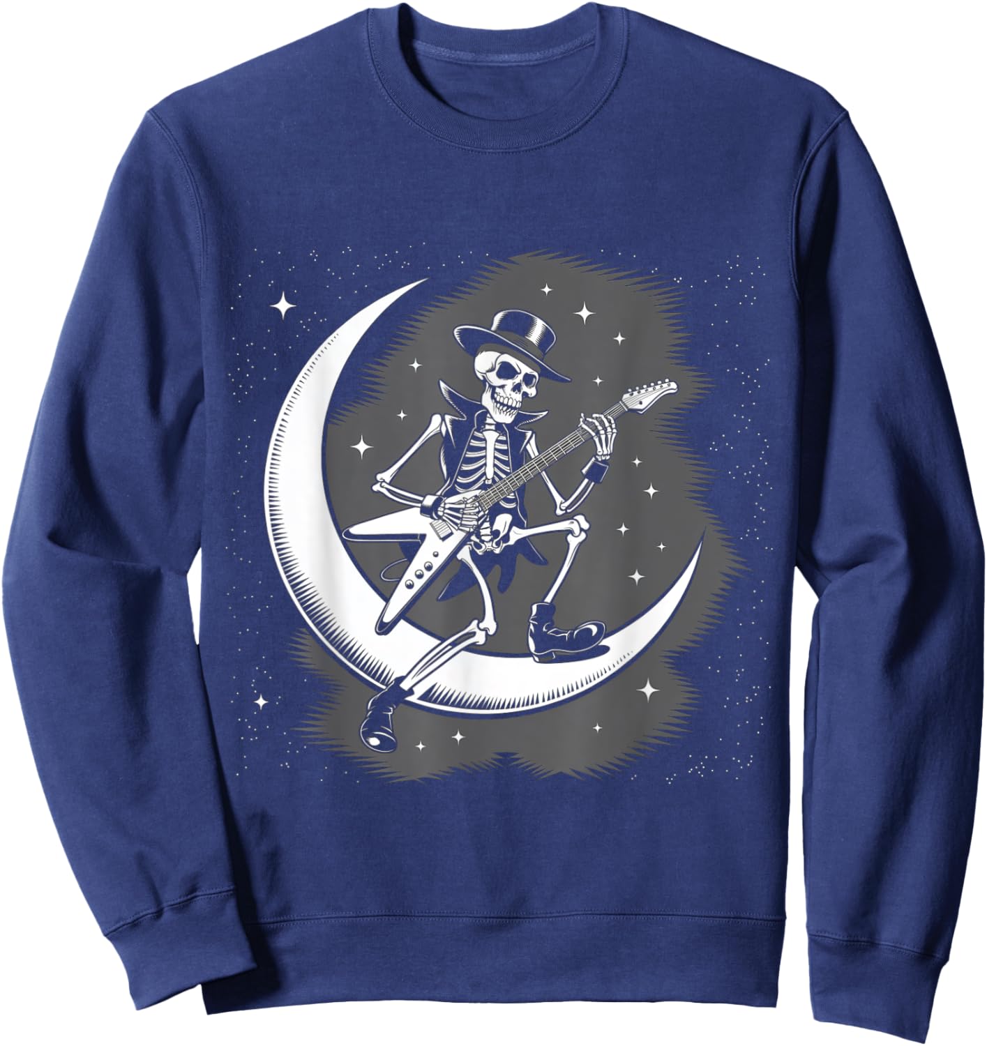 Rock Funny Skeleton Guitar Playing ON Moon Rockband Sweatshirt - Sweatshirt | Navy