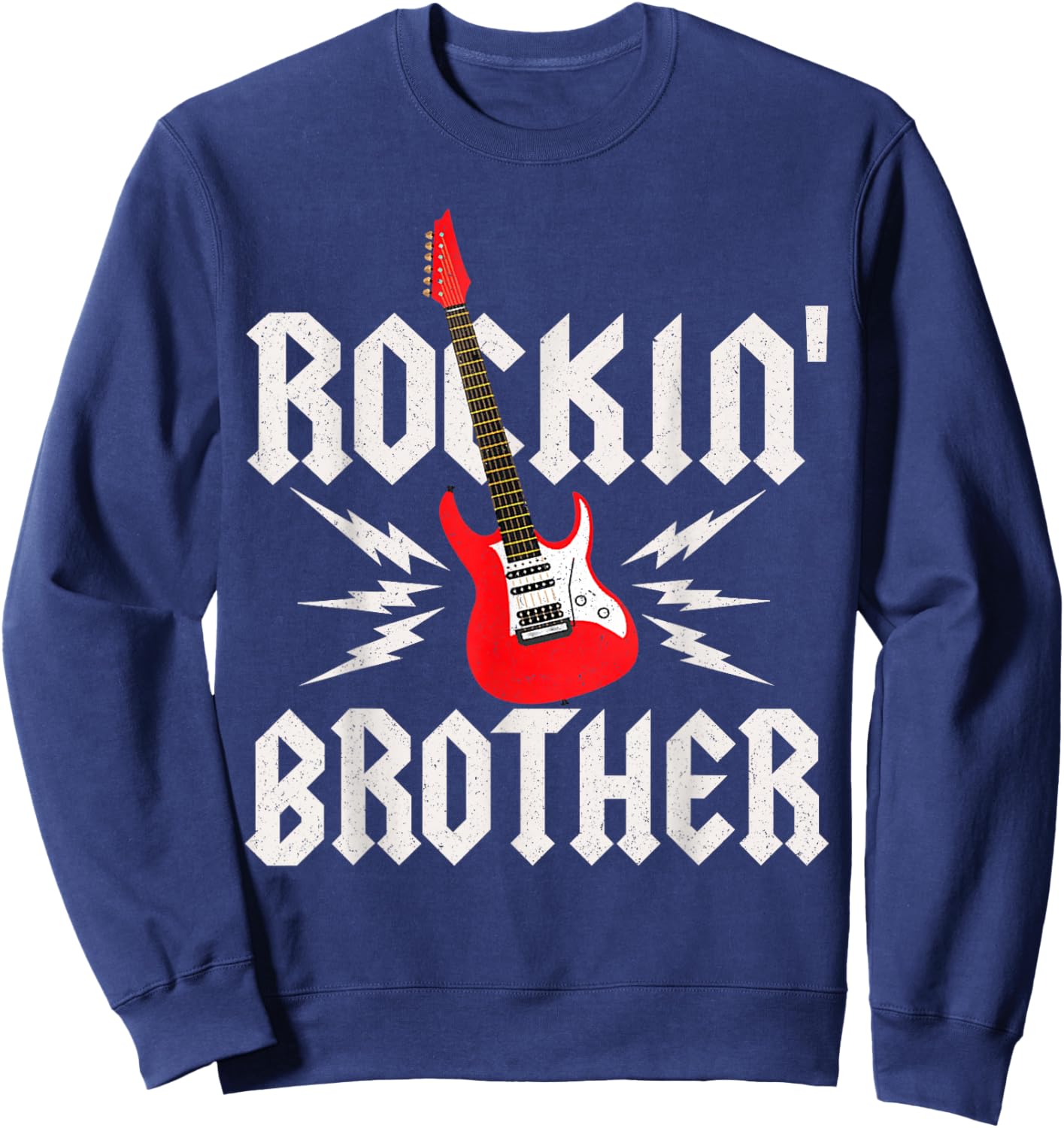 Brother Rockin One Birthday Family Matching Rock Guitar Sweatshirt - Sweatshirt | Navy