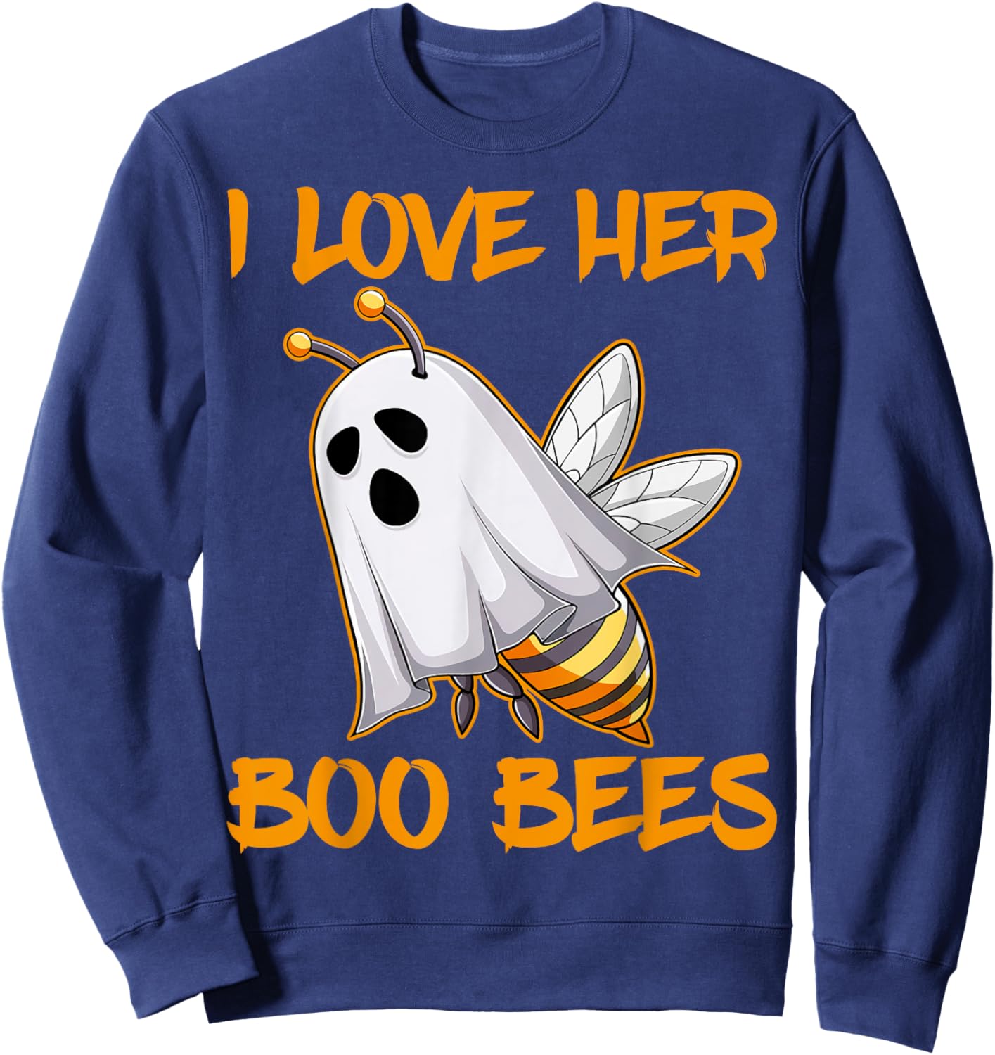 Funny I Love Her Boo Bees Couples Halloween Day Men Women Sweatshirt - Sweatshirt | Navy