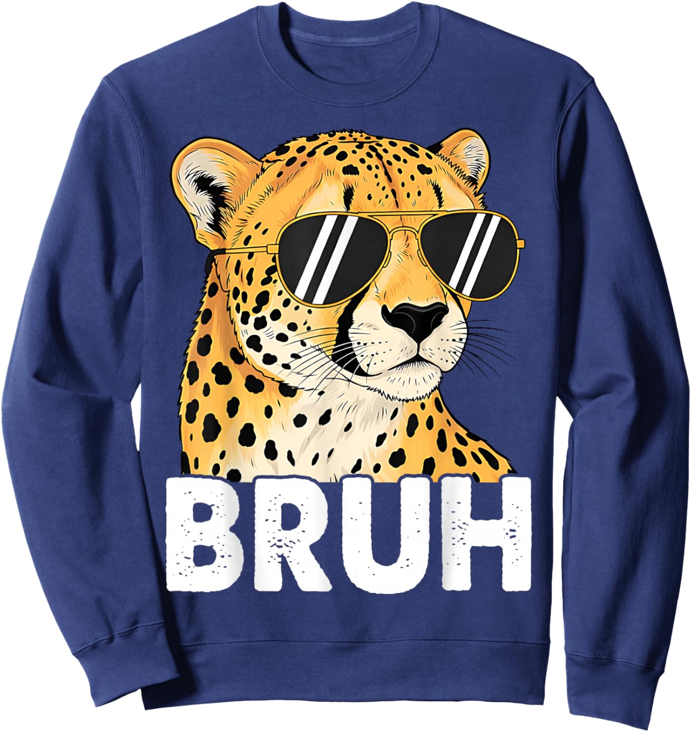 Bruh Cheetah Meme Men Boys Animal Print Kids Sweatshirt - Sweatshirt | Navy