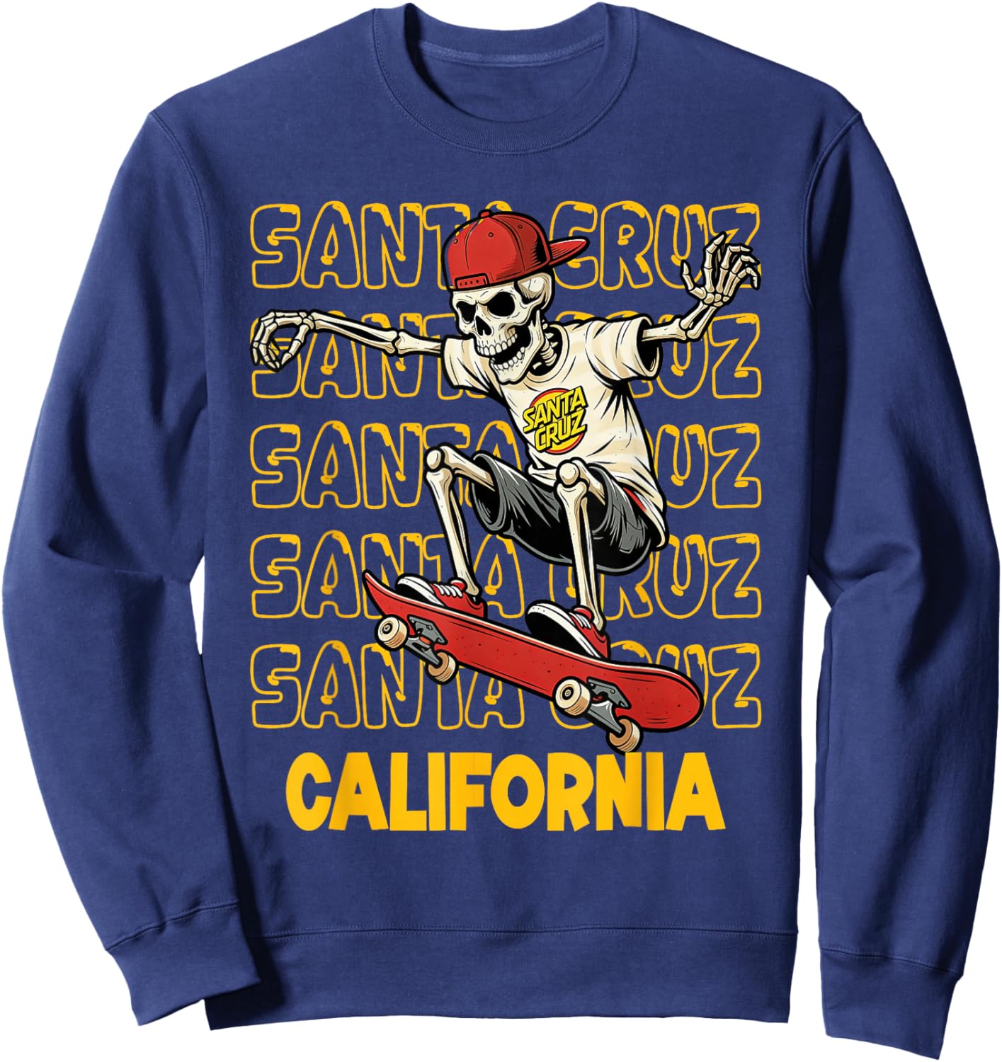 Vintage Skeleton Skateboard Santa Cruz California Streetwear Sweatshirt - Sweatshirt | Navy