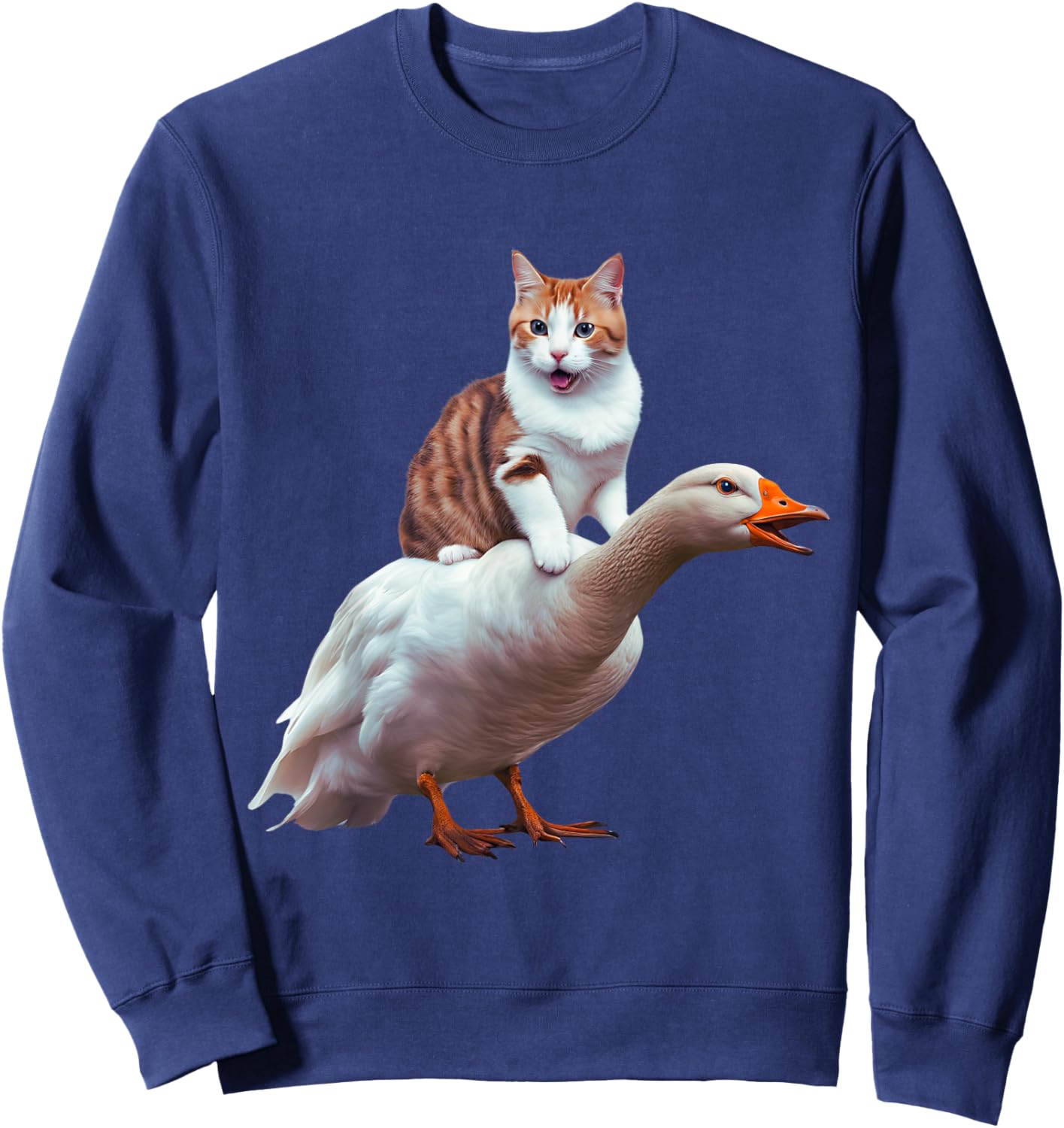 Funny Cat Goose Meme Cat Riding Geese Animal Humor Cat Goose Women Kids Sweatshirt - Sweatshirt | Navy