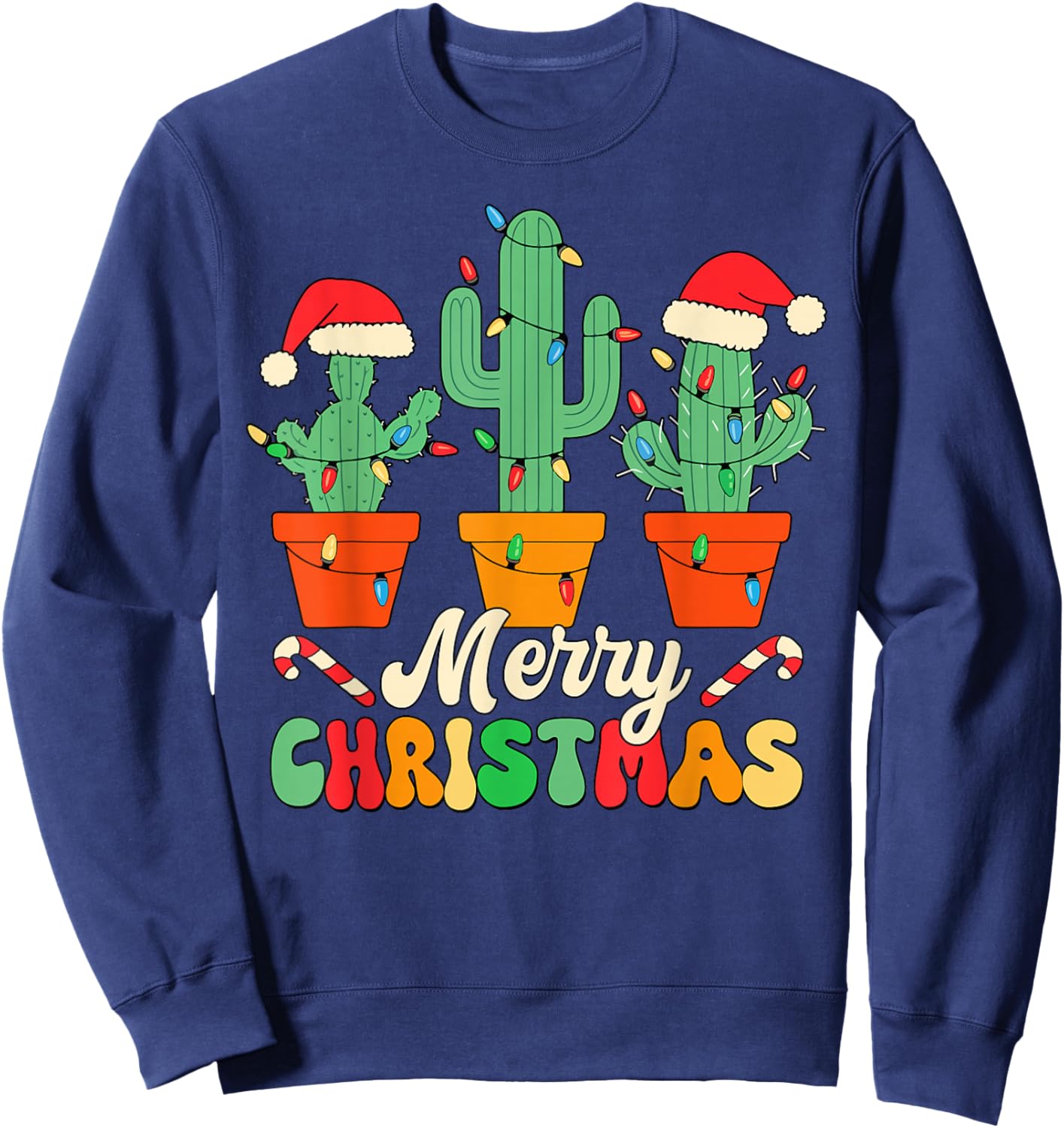 Christmas Cactus Cute Succulent Plant Xmas Men Women Kids Sweatshirt - Sweatshirt | Navy