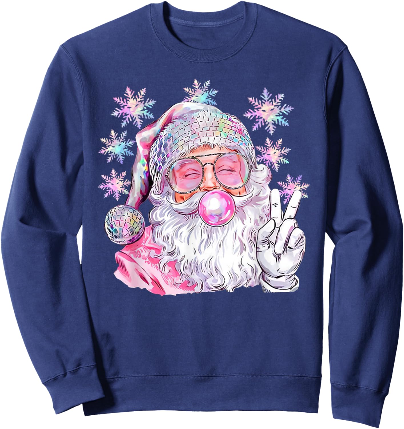 Vintage Retro Santa Christmas Pink Sunglasses Bubble Gum Sweatshirt - Sweatshirt | Navy