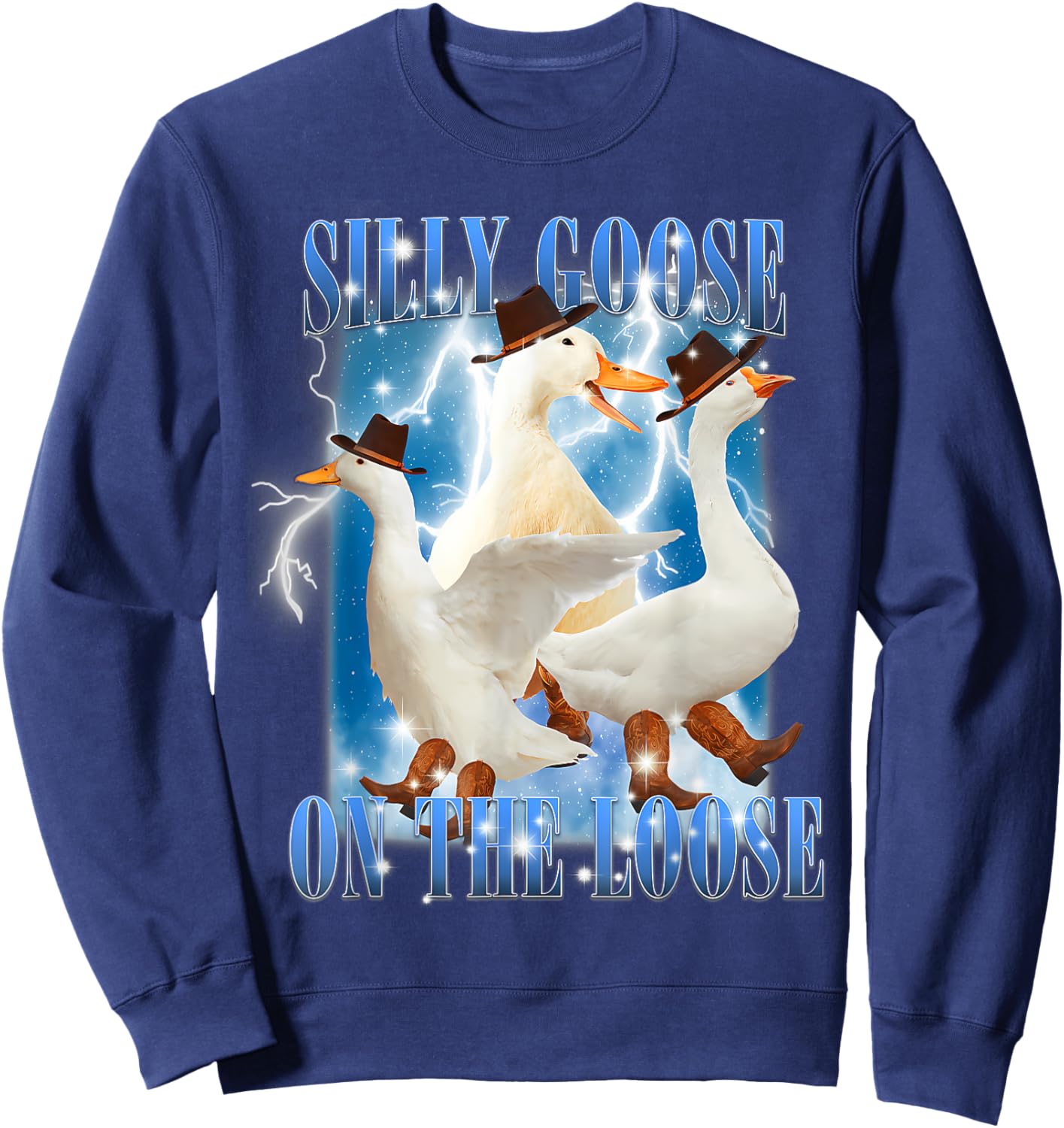 Retro Goose Aesthetic Trendy Meme Silly Goose On The Loose Sweatshirt - Sweatshirt | Navy