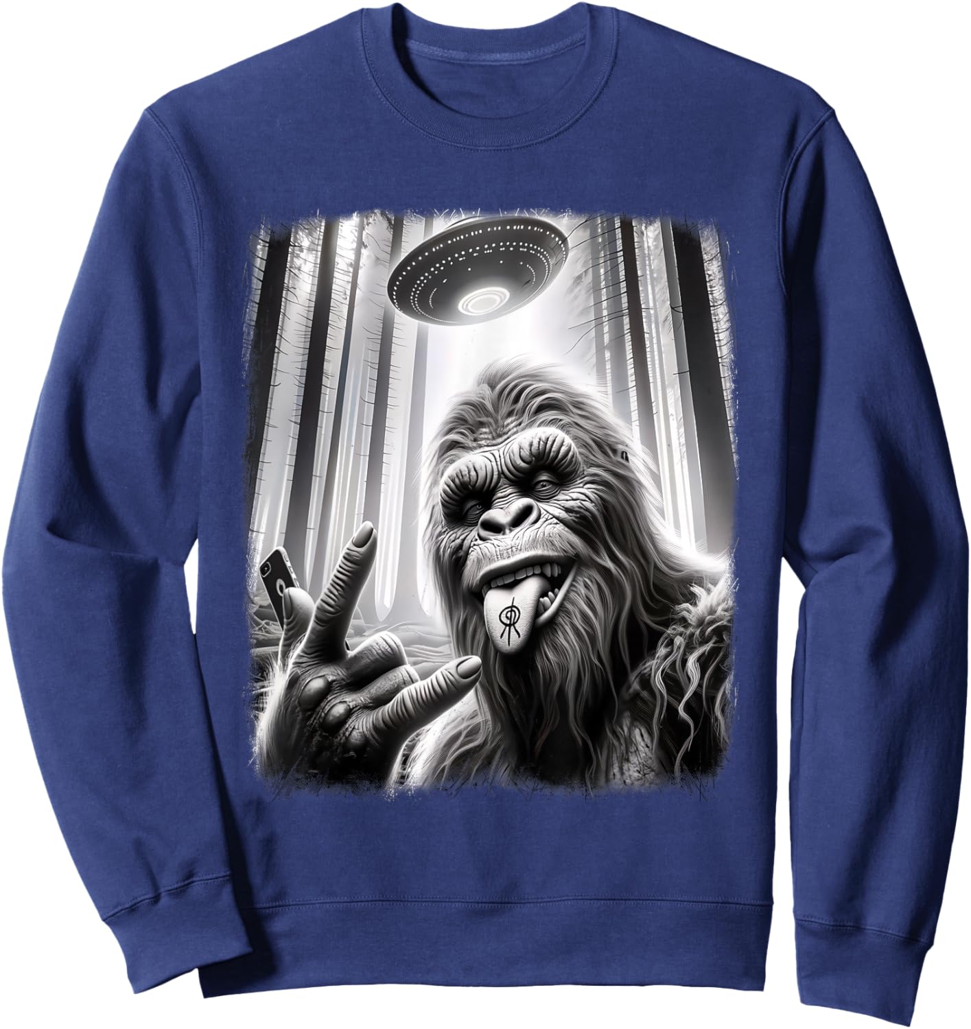 Sasquatch Selfie Big Foot Rock On UFO Alien Funny 0HJXK2 Sweatshirt - Sweatshirt | Navy