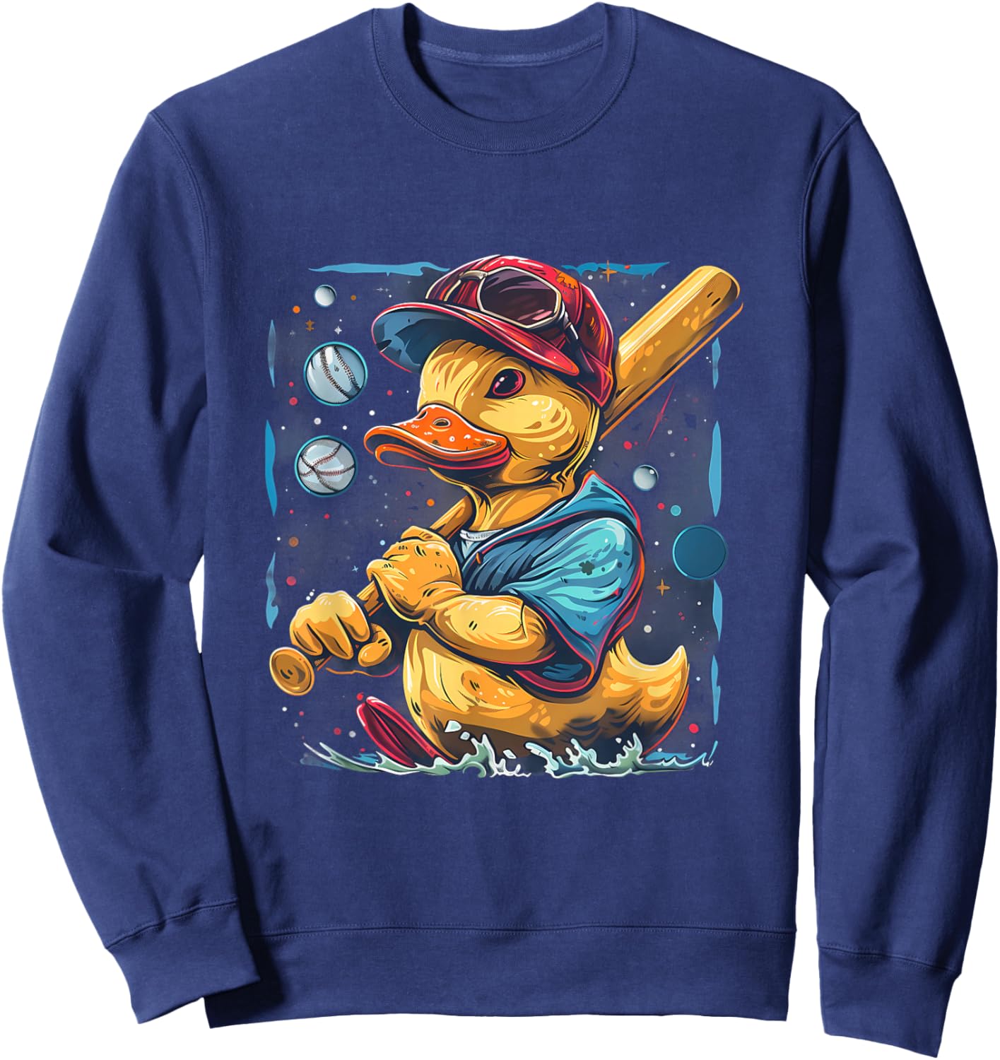 Rubber Duck Baseball Player Space Moon Rubber Duckie Sweatshirt - Sweatshirt | Navy