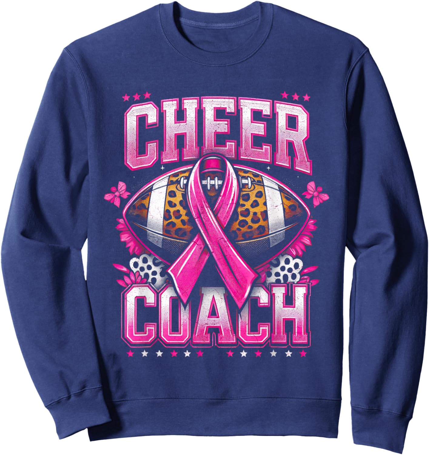 Football Cheer Coach Pink Ribbon Breast Cancer Awareness Sweatshirt - Sweatshirt | Navy