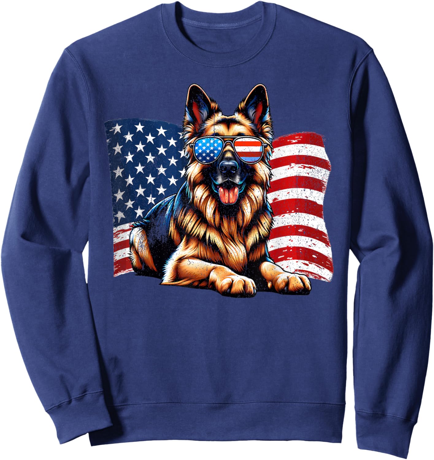 Vintage German Shepherd Dogs Lovers American Flag Pets Lover Sweatshirt - Sweatshirt | Navy