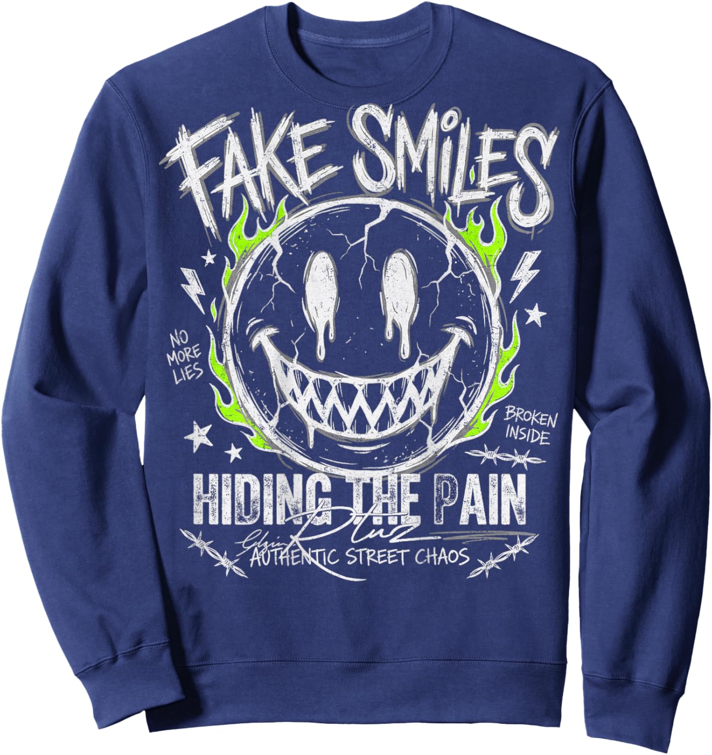 Backprint Streetwear Fashion Women's Men's Retro Smile Sweatshirt - Sweatshirt | Navy