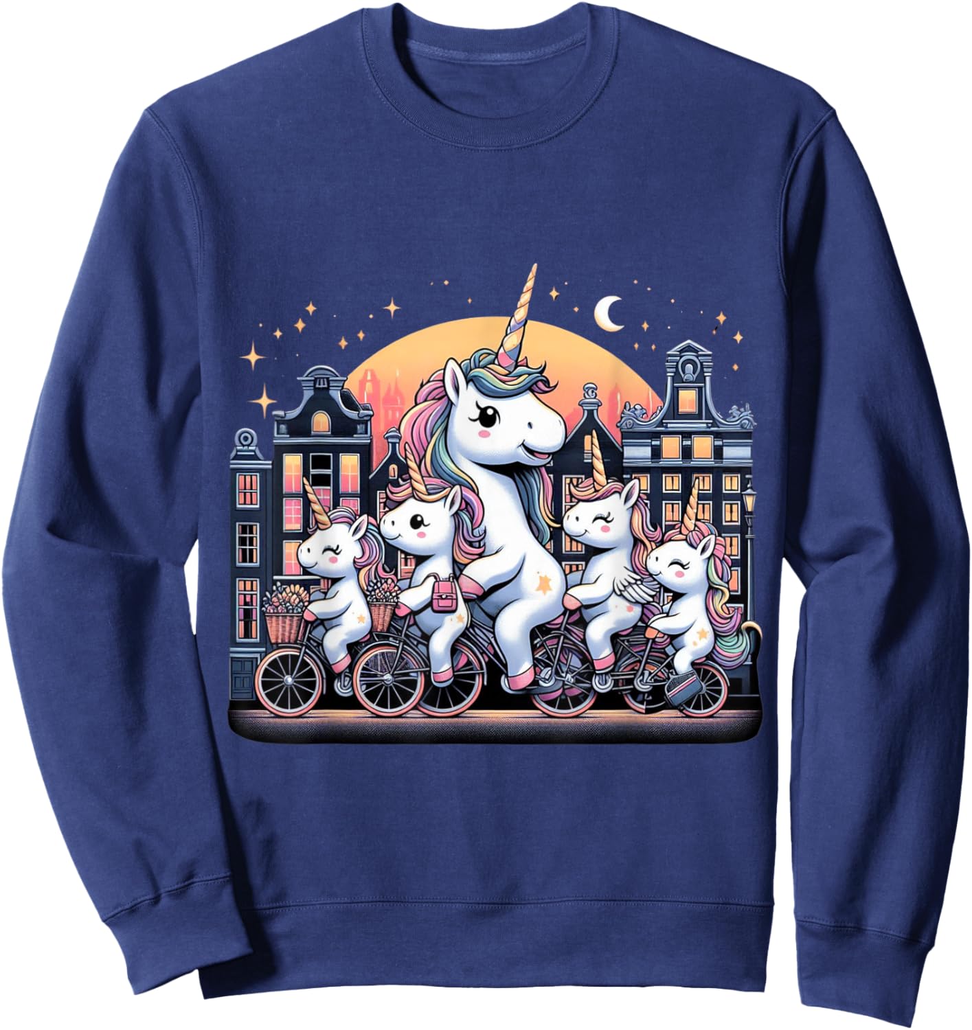 Unicorn Bicycle Amsterdam Netherlands Boys Girls Women Kids Sweatshirt - Sweatshirt | Navy