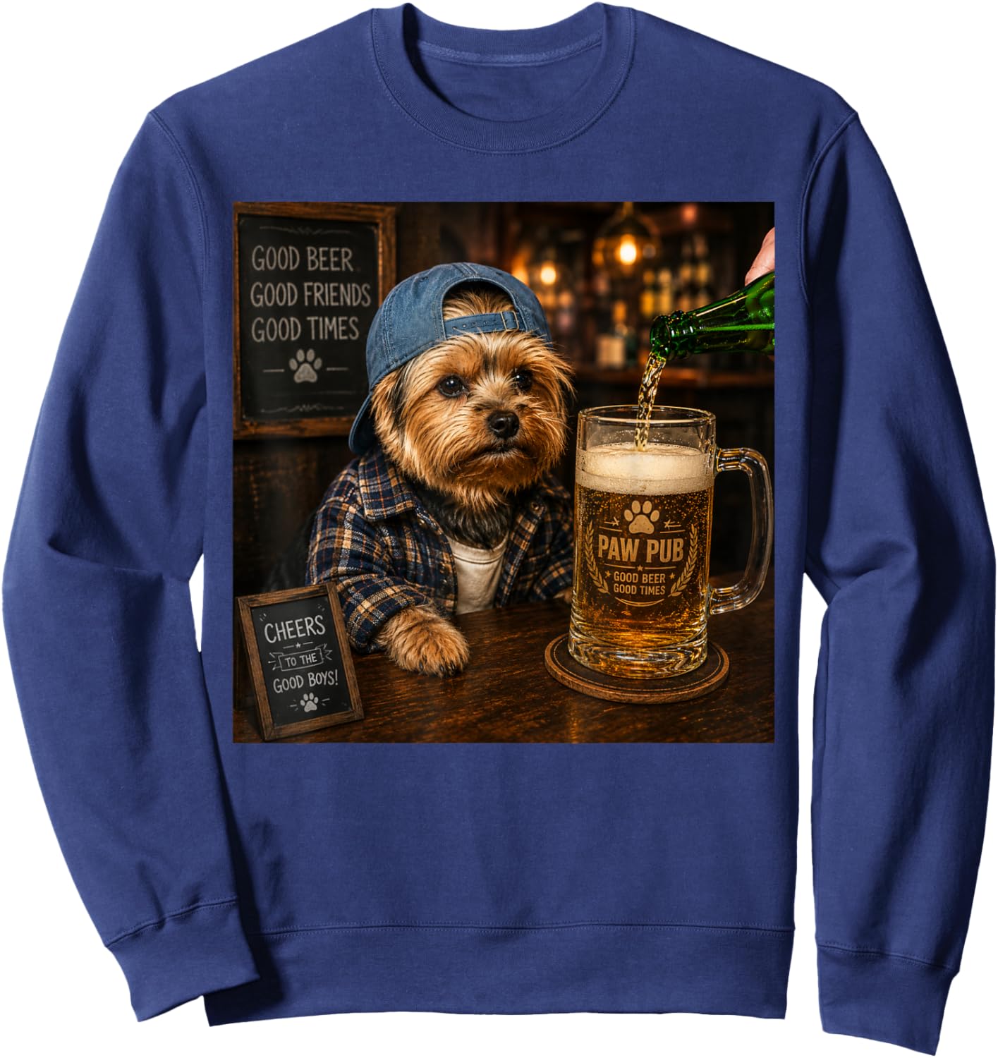 Yorkie Drinking Beer Shirt Funny Dog Yorkie Drinking Beer Sweatshirt - Sweatshirt | Navy
