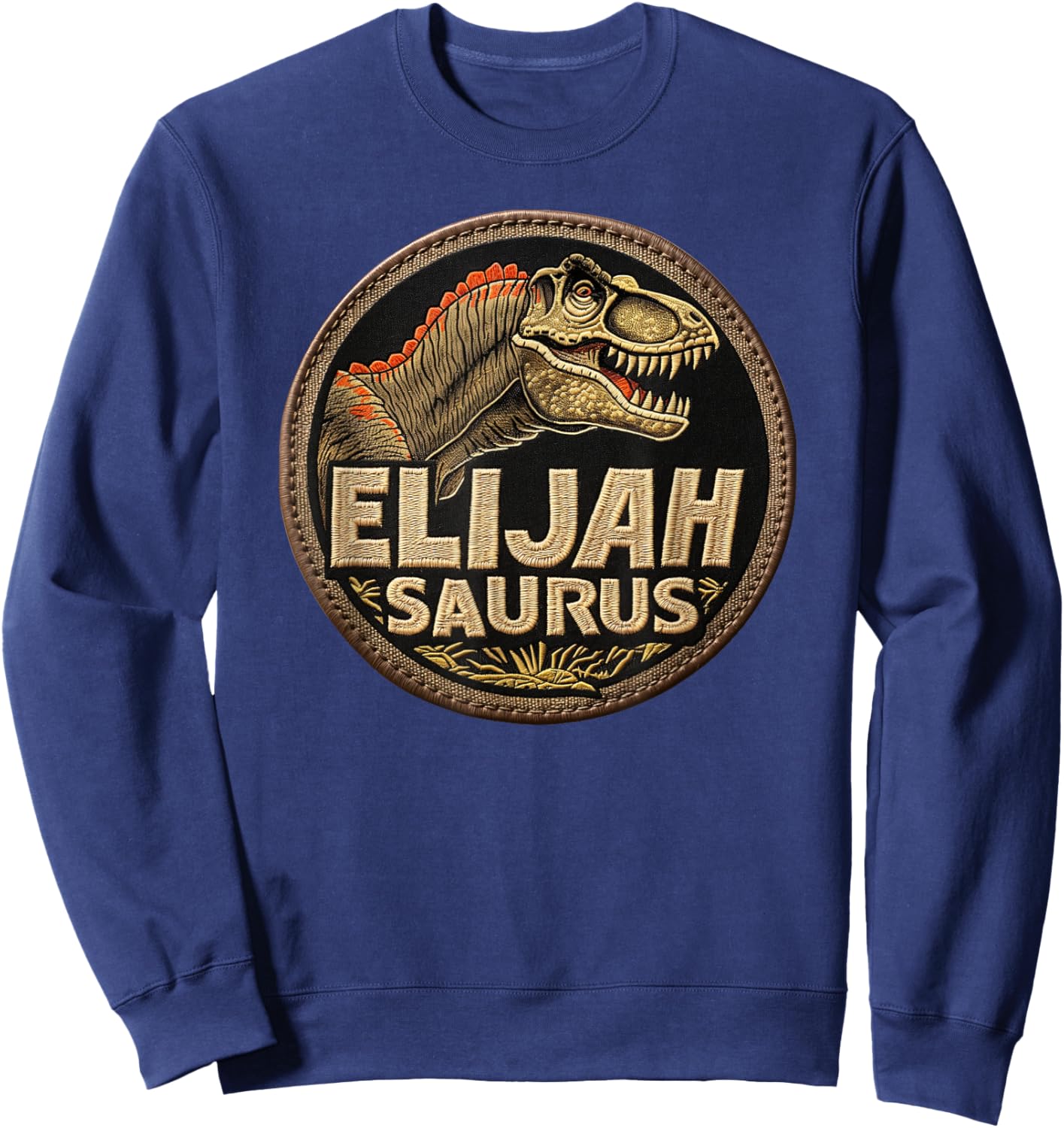 Elijah Saurus Funny Personalized Dinosaur T Rex Boys Name Sweatshirt - Sweatshirt | Navy