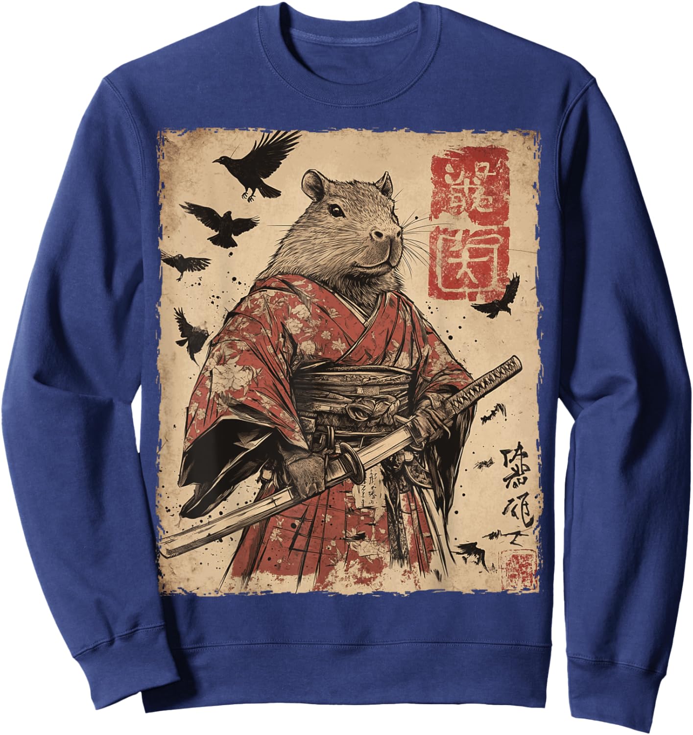 Capybara Samurai Graphic Japanese Warrior Anime Sweatshirt - Sweatshirt | Navy