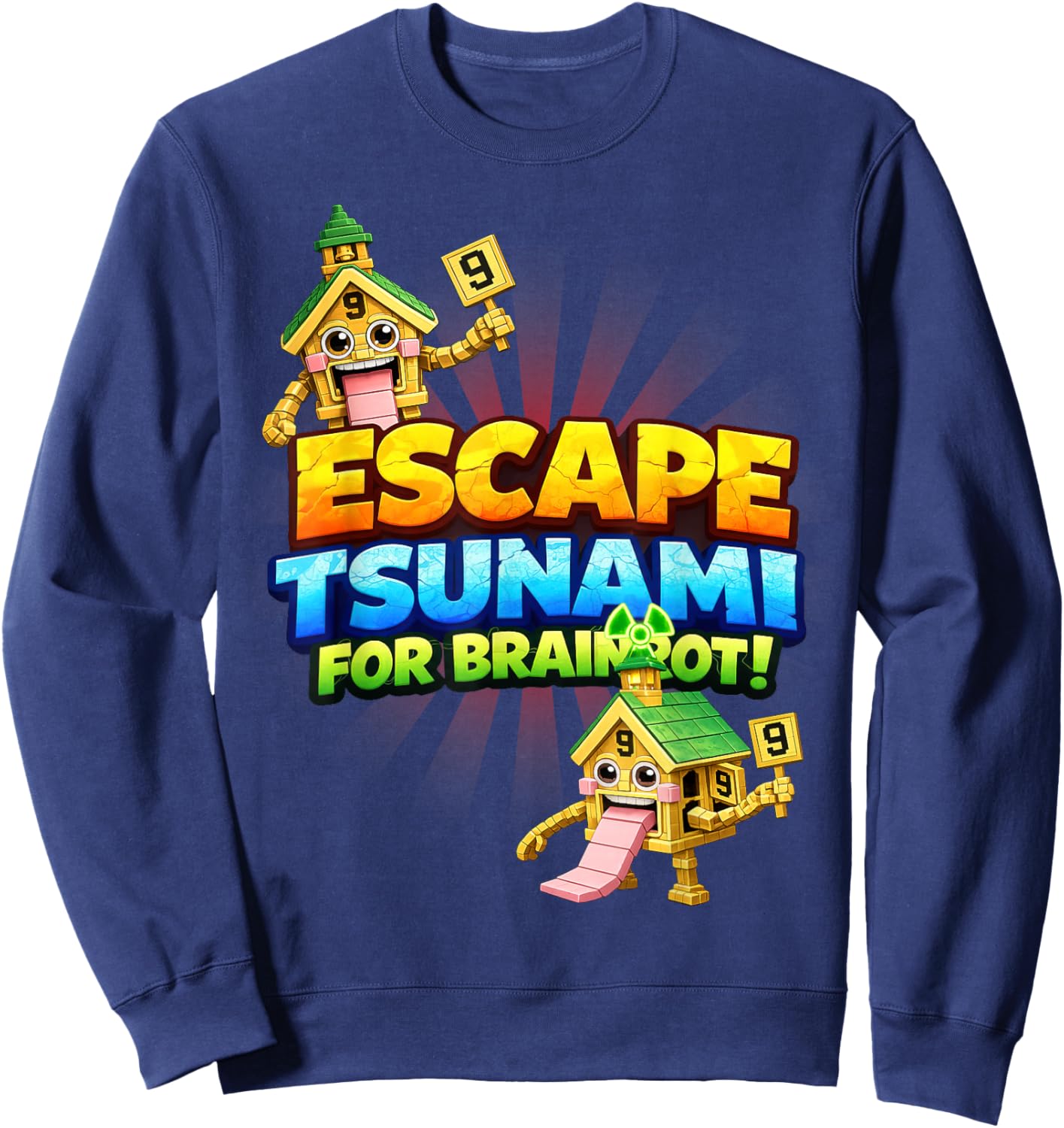 Funny Esok Sekolah Escape Tsunami Brainrot for Kids Teens Sweatshirt - Sweatshirt | Navy