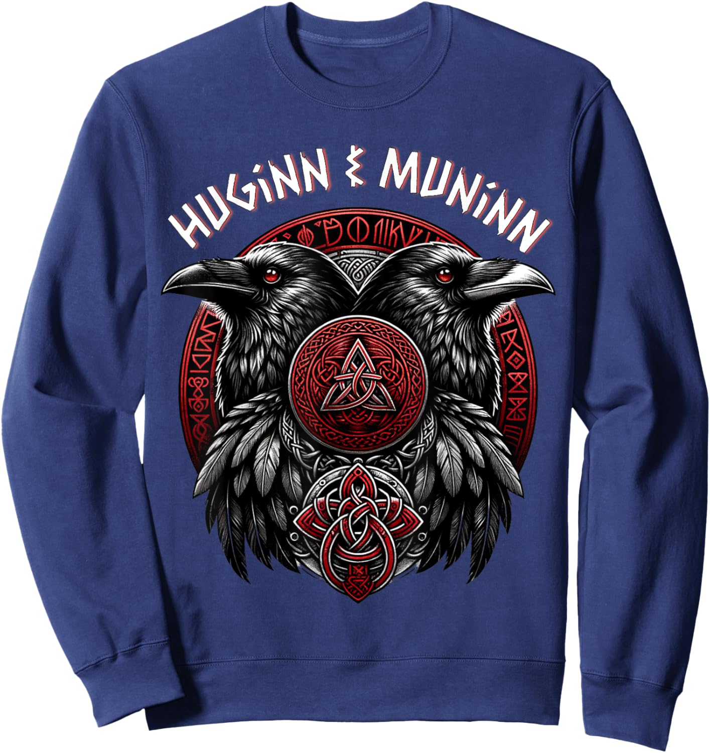 Odin Ravens Huginn & Muninn Vegvisir Norse Vikings Myth Sweatshirt - Sweatshirt | Navy