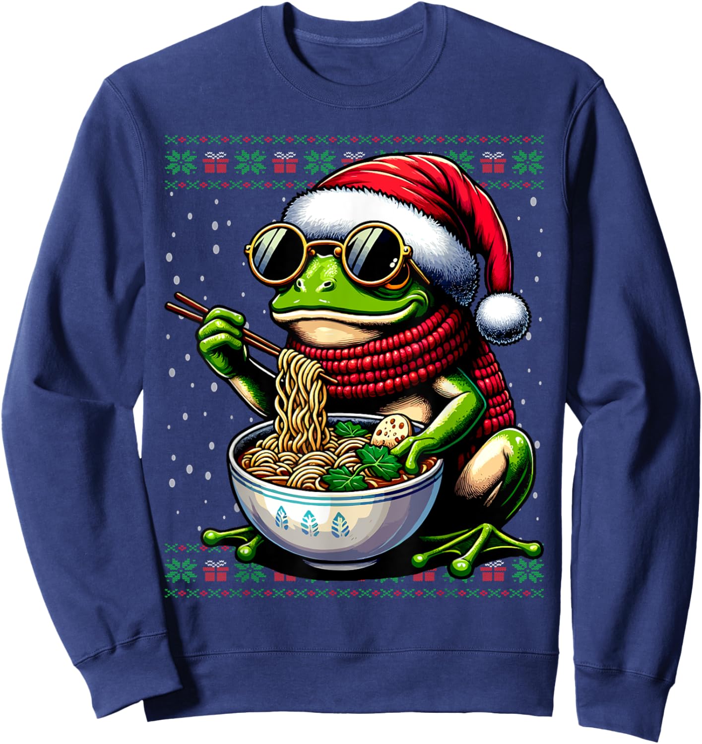 Christmas Frog Eating Ramen Ugly Christmas Sweater Sweatshirt - Sweatshirt | Navy