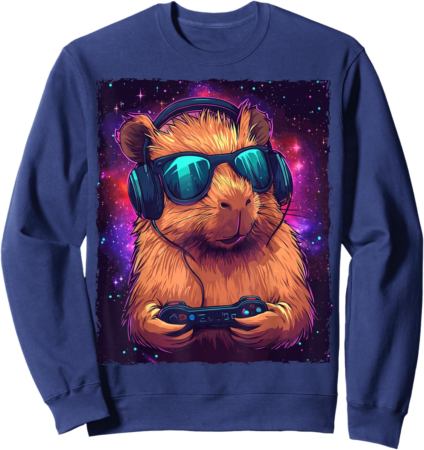 Funny - Capybara Video Games - , Black, Small, Short Sleeve, , Modern, Cartoon, Fun, All Seasons Sweatshirt - Sweatshirt | Navy