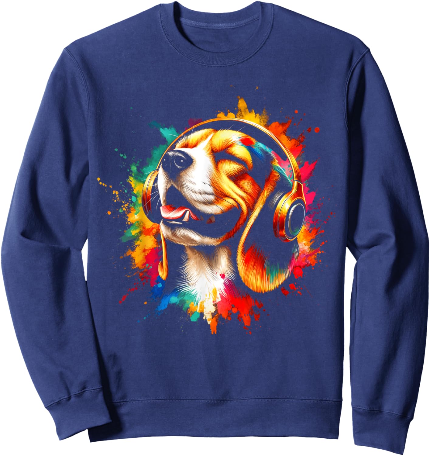 Cool Beagle Dog Headphone Music Art Christmas Men Women Kids Sweatshirt - Sweatshirt | Navy