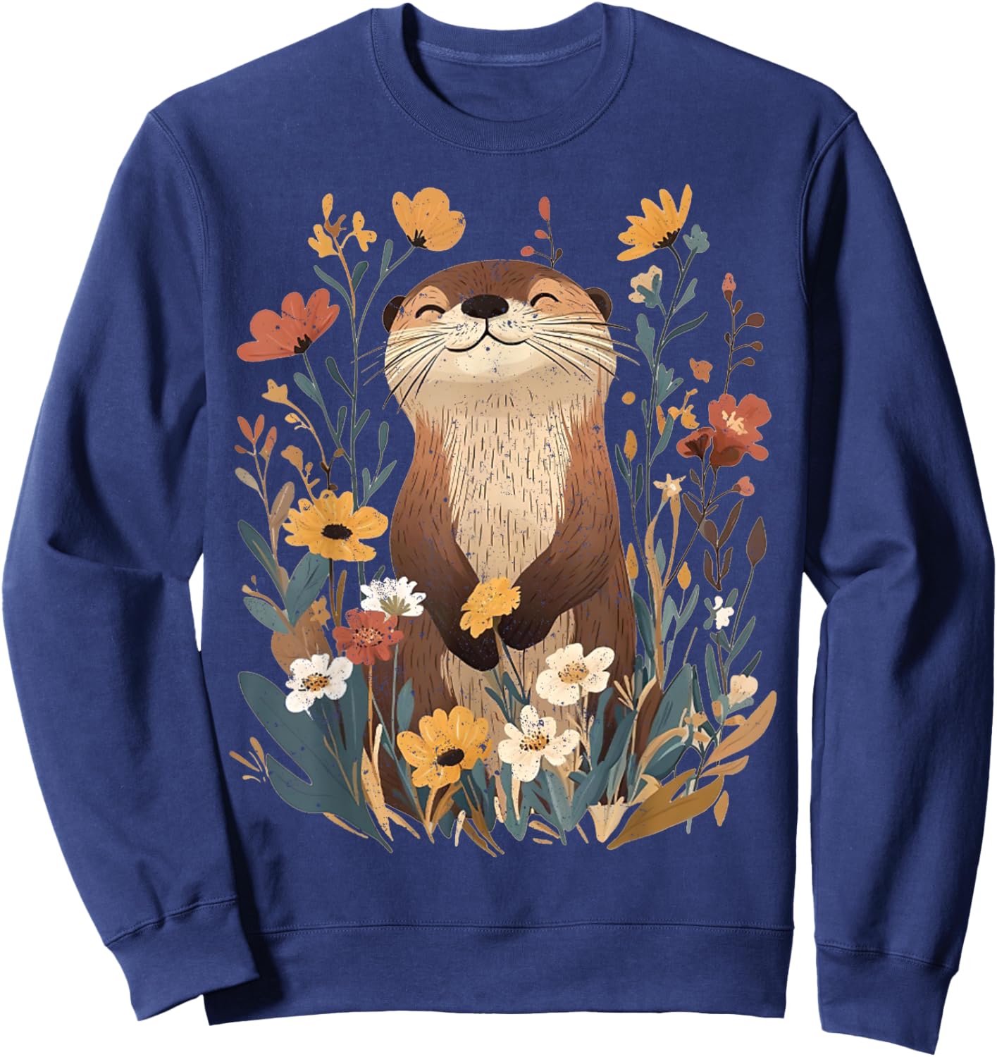 Aesthetic Goblincore Wildflower Art Floral Sea Otters Lover Sweatshirt - Sweatshirt | Navy
