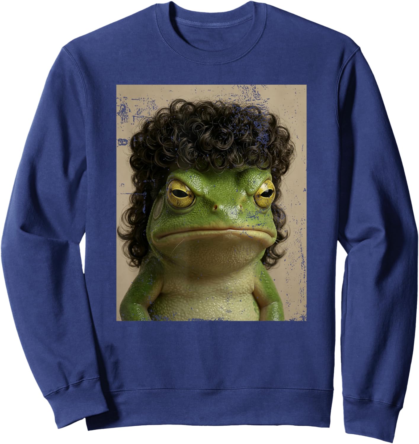 Funny Frog with Curly Perm 80s Hairstyle Irony Aesthetic Sweatshirt - Sweatshirt | Navy