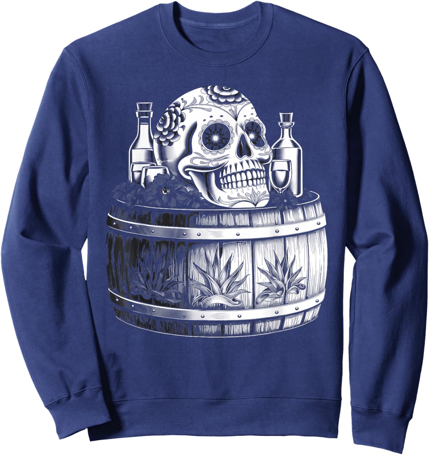 Mexico Vintage Skeleton Tequila Dia De Los Muertos Mexican Sweatshirt - Sweatshirt | Navy