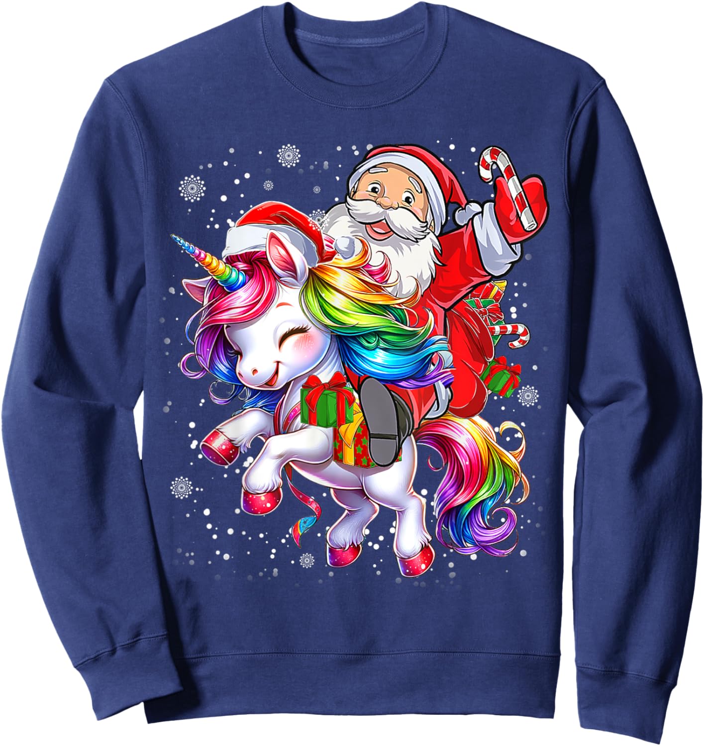 Cute Unicorn Christmas Girls Kids Women Santa Unicorn Xmas Sweatshirt - Sweatshirt | Navy