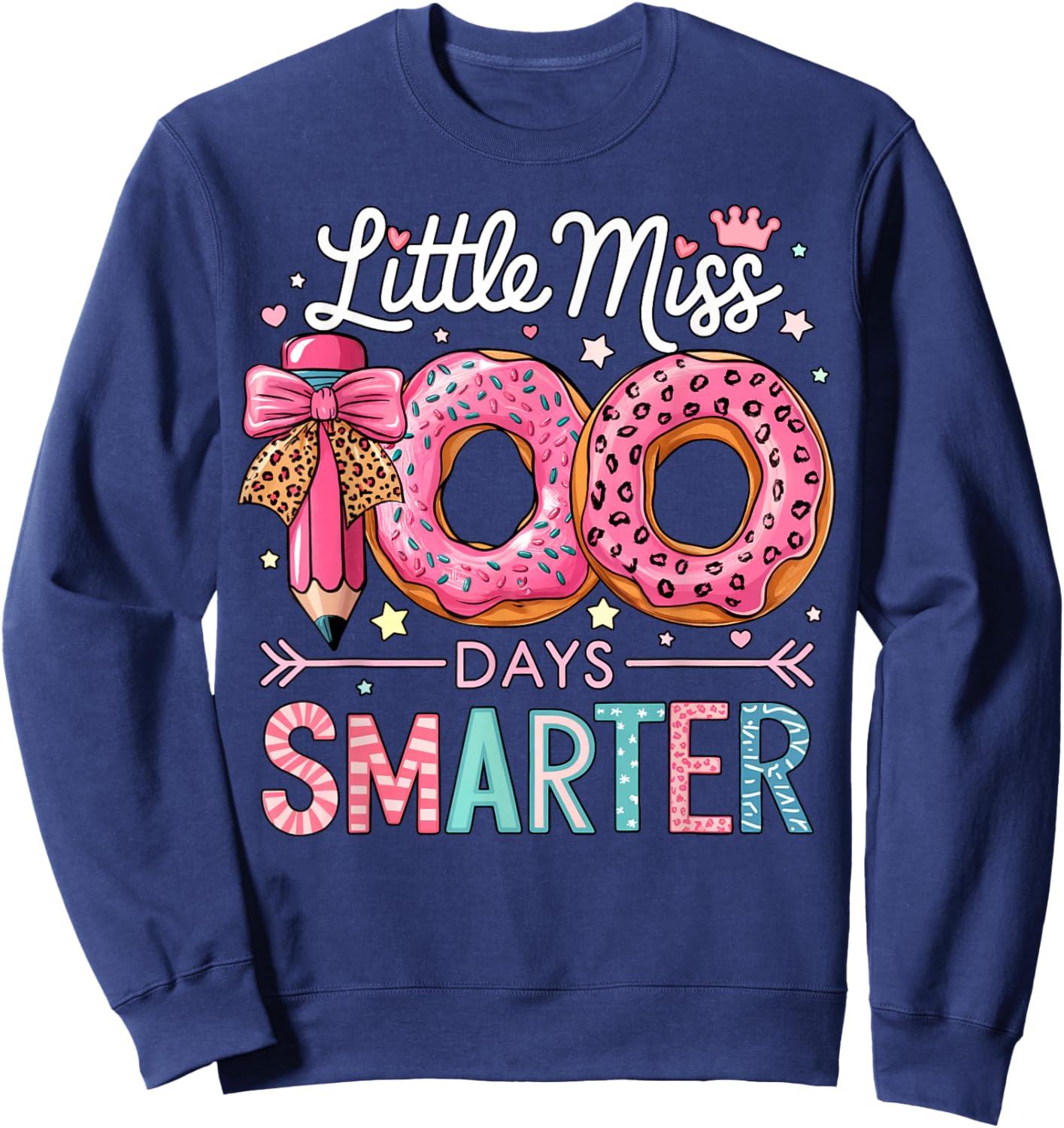 Little Miss 100 Days Smarter Kids Girls 100th Day of School Sweatshirt - Sweatshirt | Navy