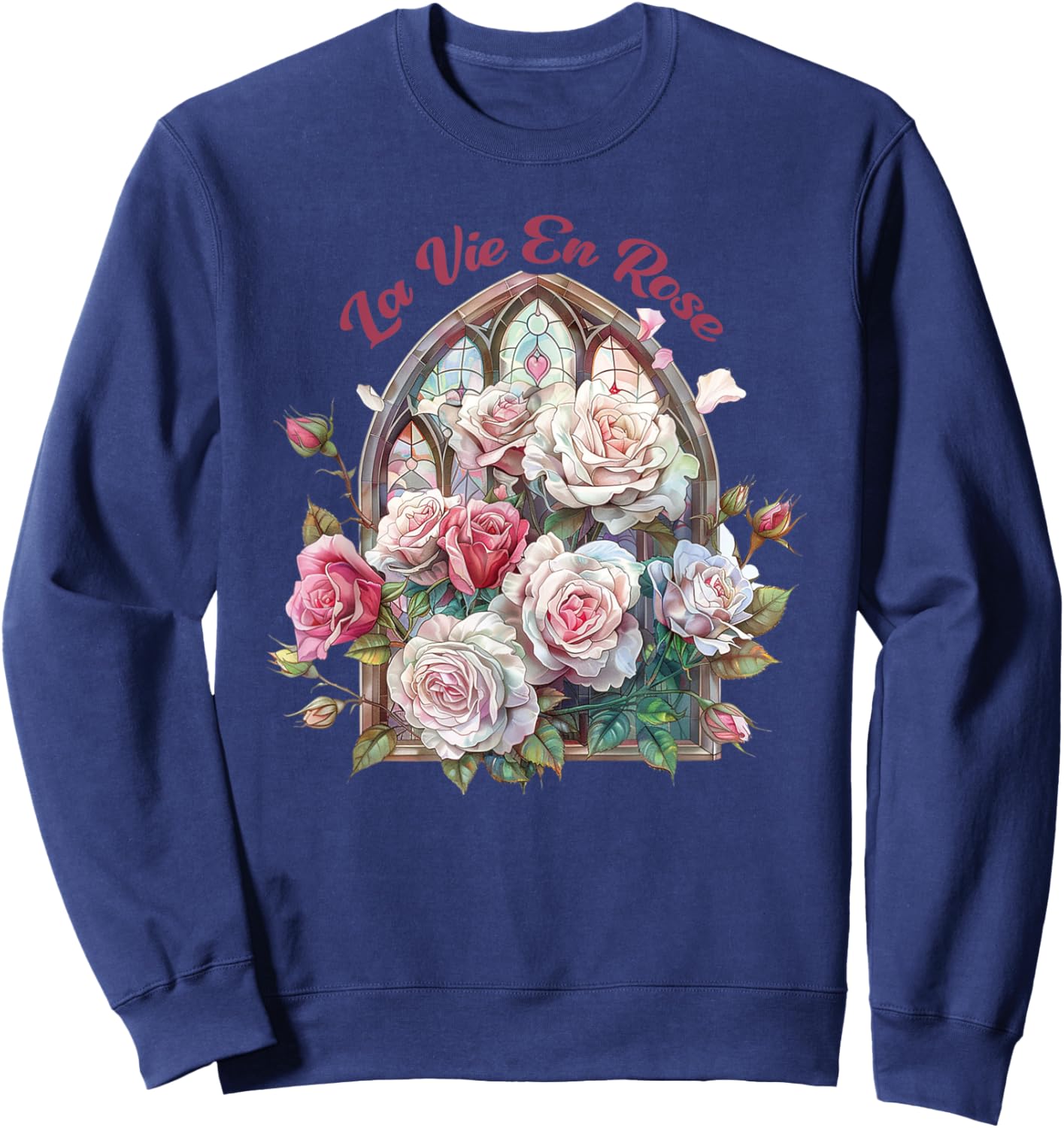 La Vie En Rose, Roses & Stained glass window, Vintage Rose Sweatshirt - Sweatshirt | Navy