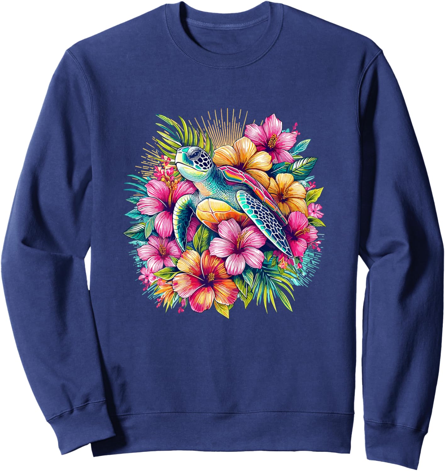 Sea Turtle Hawaiian Flowers Hawaii Sweatshirt - Sweatshirt | Navy
