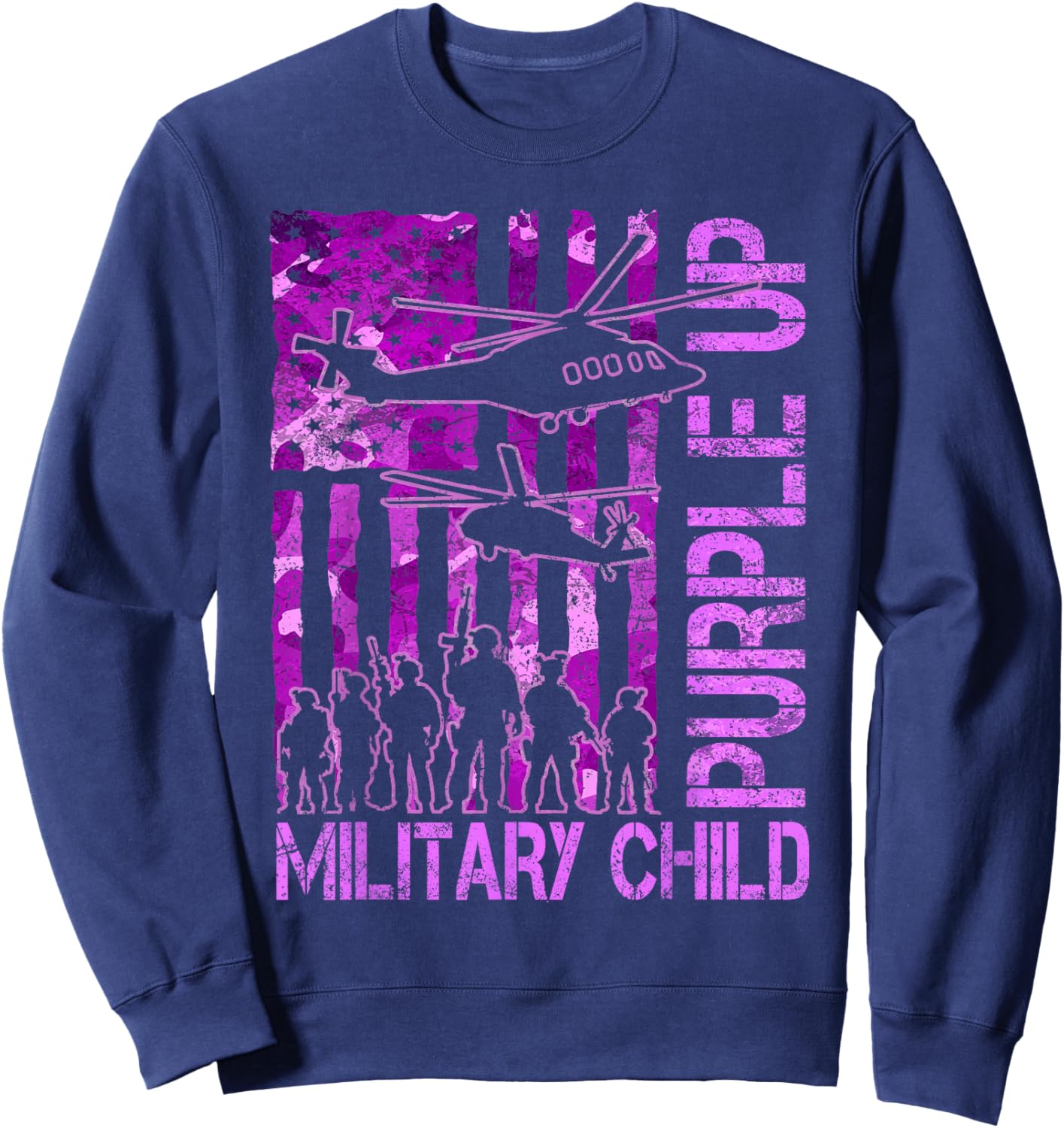Purple Up for Military Kids Military Child Month Helicopter Sweatshirt - Sweatshirt | Navy