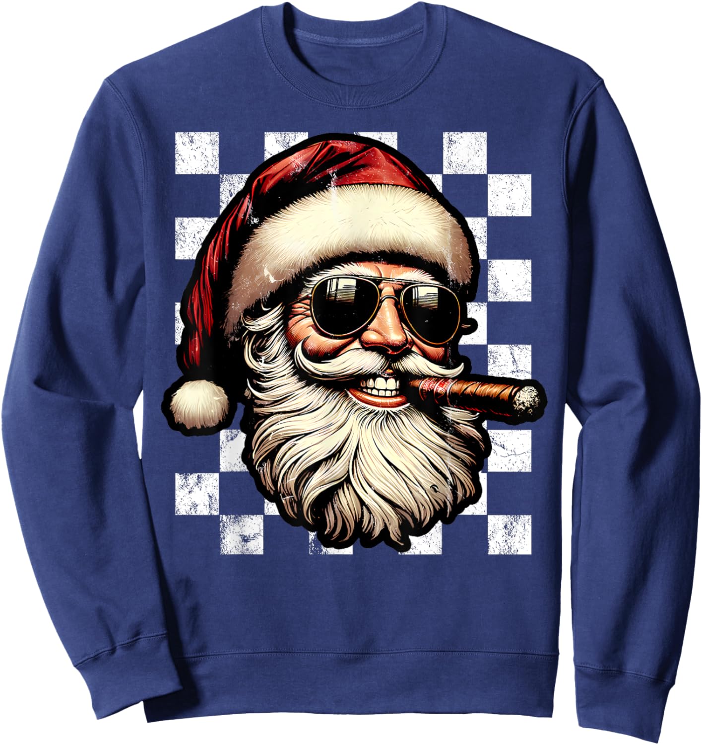 Santa Claus Is Smoking Cigar With Sunglass Smoker Christmas Sweatshirt - Sweatshirt | Navy