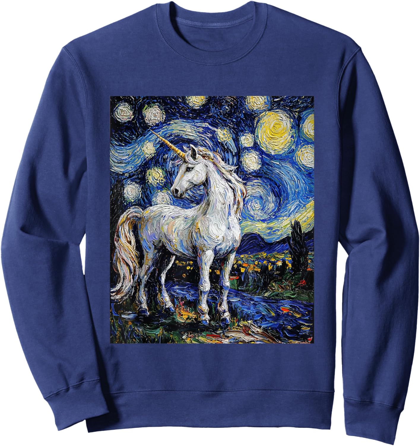 Cute Unicorn - Van Gogh Style - Starry Night Sweatshirt - Sweatshirt | Navy