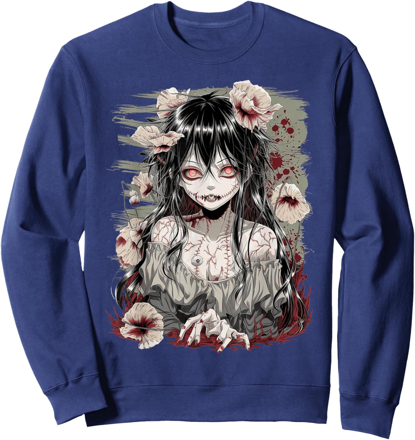 Horror Anime Girl Manga Creepy Japanese Kawaii Aesthetic Sweatshirt - Sweatshirt | Navy