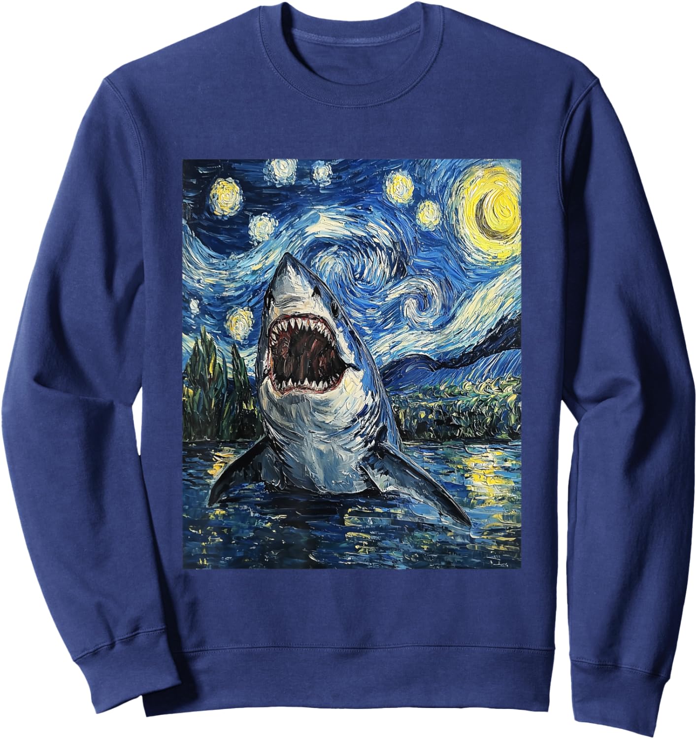 Funny Shark - Van Gogh Style - Starry Night Sweatshirt - Sweatshirt | Navy