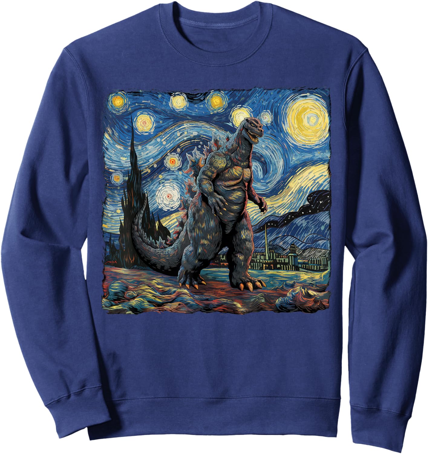Kaiju Japanese Monster Van Gogh Starry Night Sweatshirt - Sweatshirt | Navy