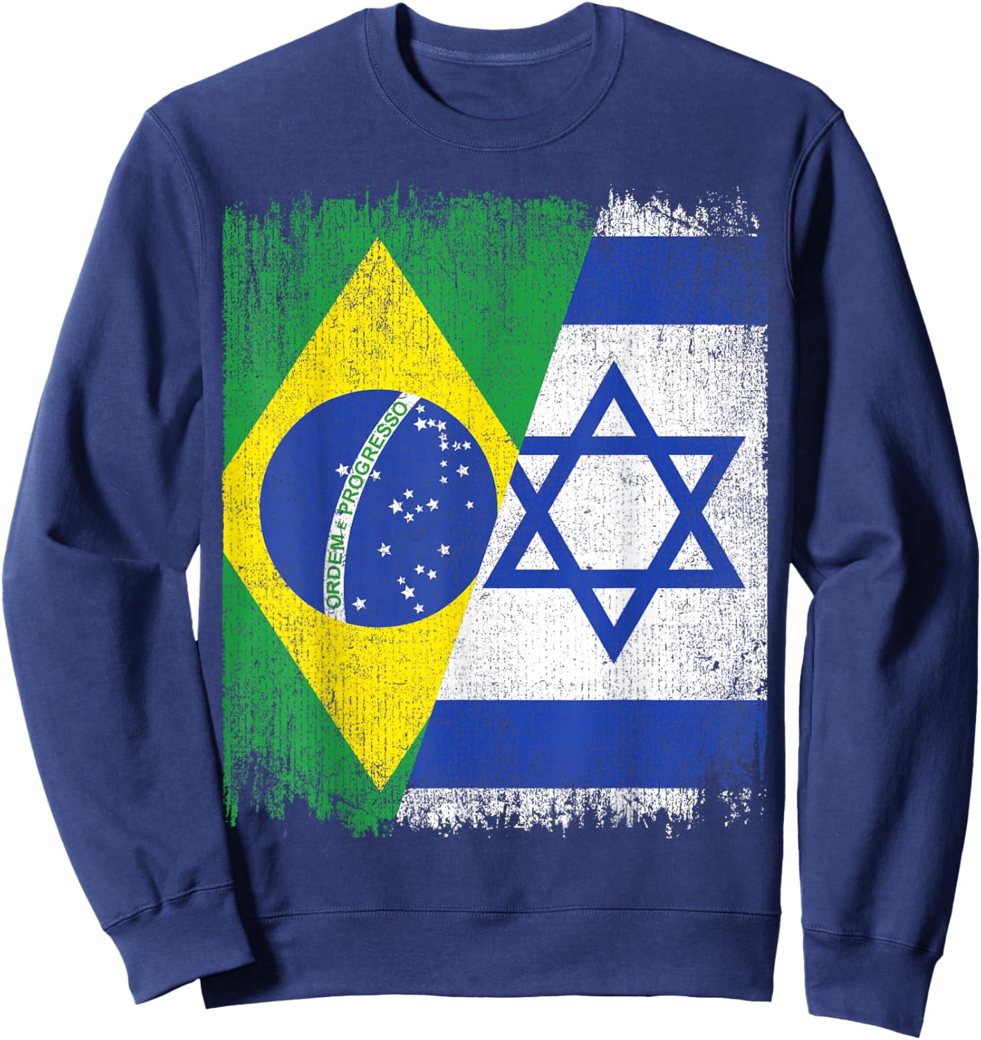 Half Brazil Israel Split Flag Brazilian Israelis Roots Sweatshirt - Sweatshirt | Navy