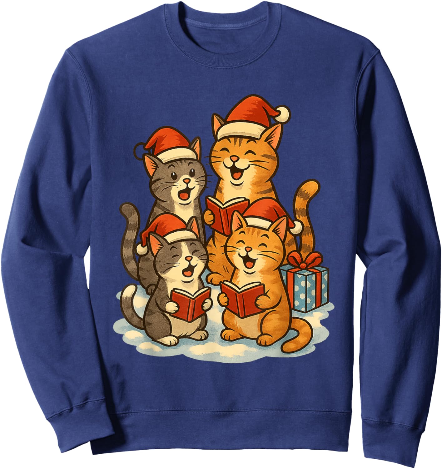 Cats Reading Books Christmas Tree Sweatshirt - Sweatshirt | Navy