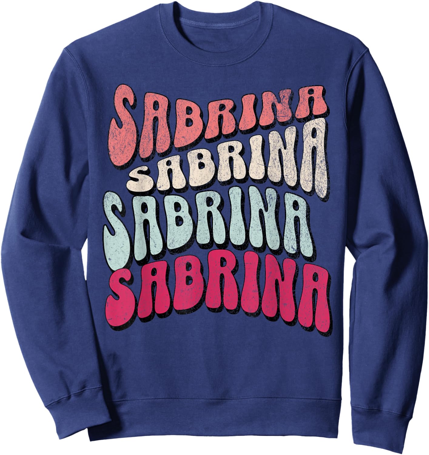 Girl Retro Sabrina First Name Groovy Beach T Sweatshirt - Sweatshirt | Navy