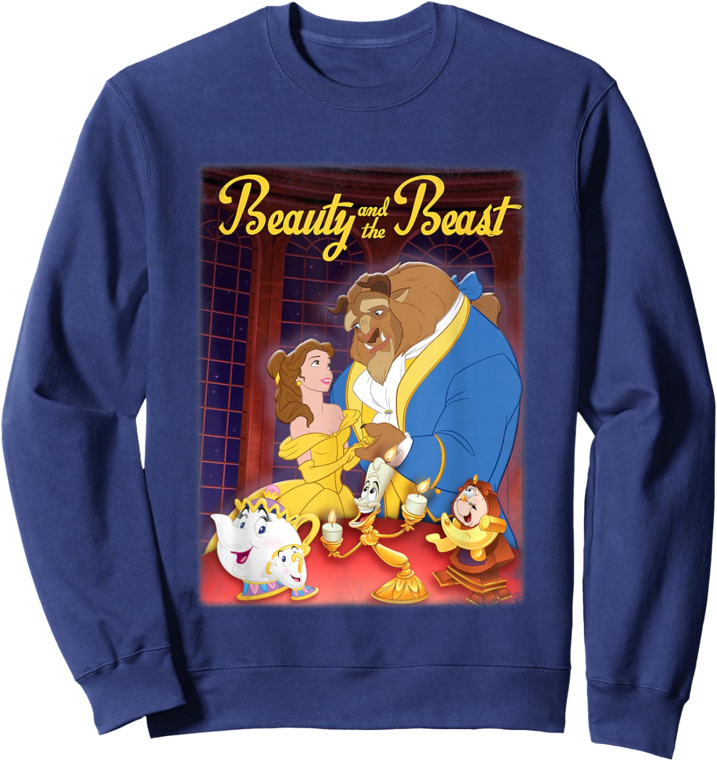 Disney Beauty and The Beast Distressed Movie Poster Sweatshirt - Sweatshirt | Navy