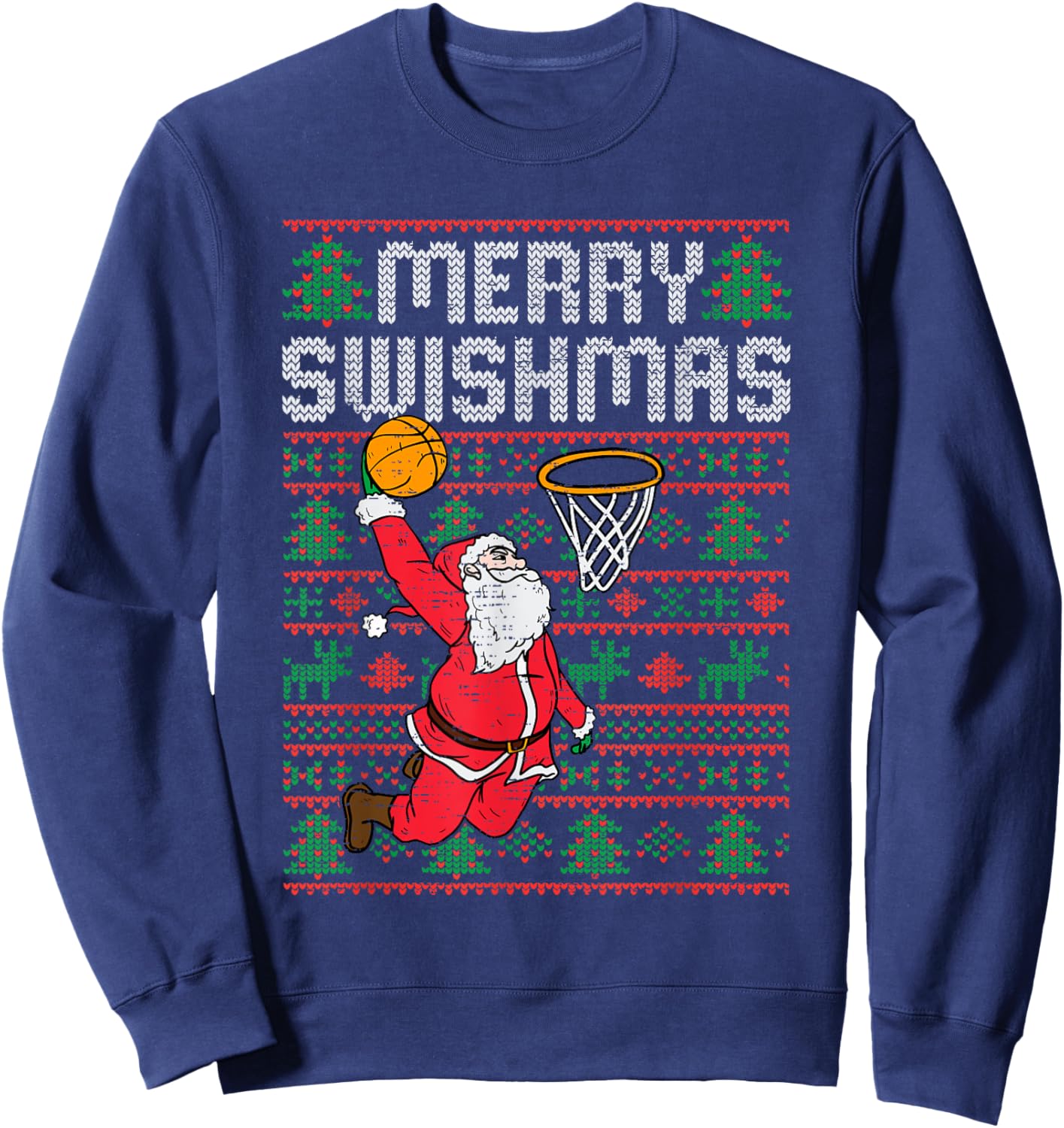 Basketball Ugly Christmas Xmas Santa Sports Men Boys Kids Sweatshirt - Sweatshirt | Navy