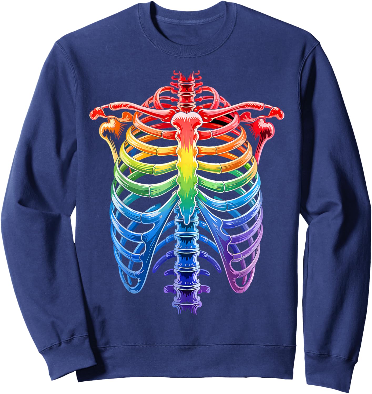 Halloween LGBTQ Rainbow Ribcage Costume Skeleton Gay Pride Sweatshirt - Sweatshirt | Navy
