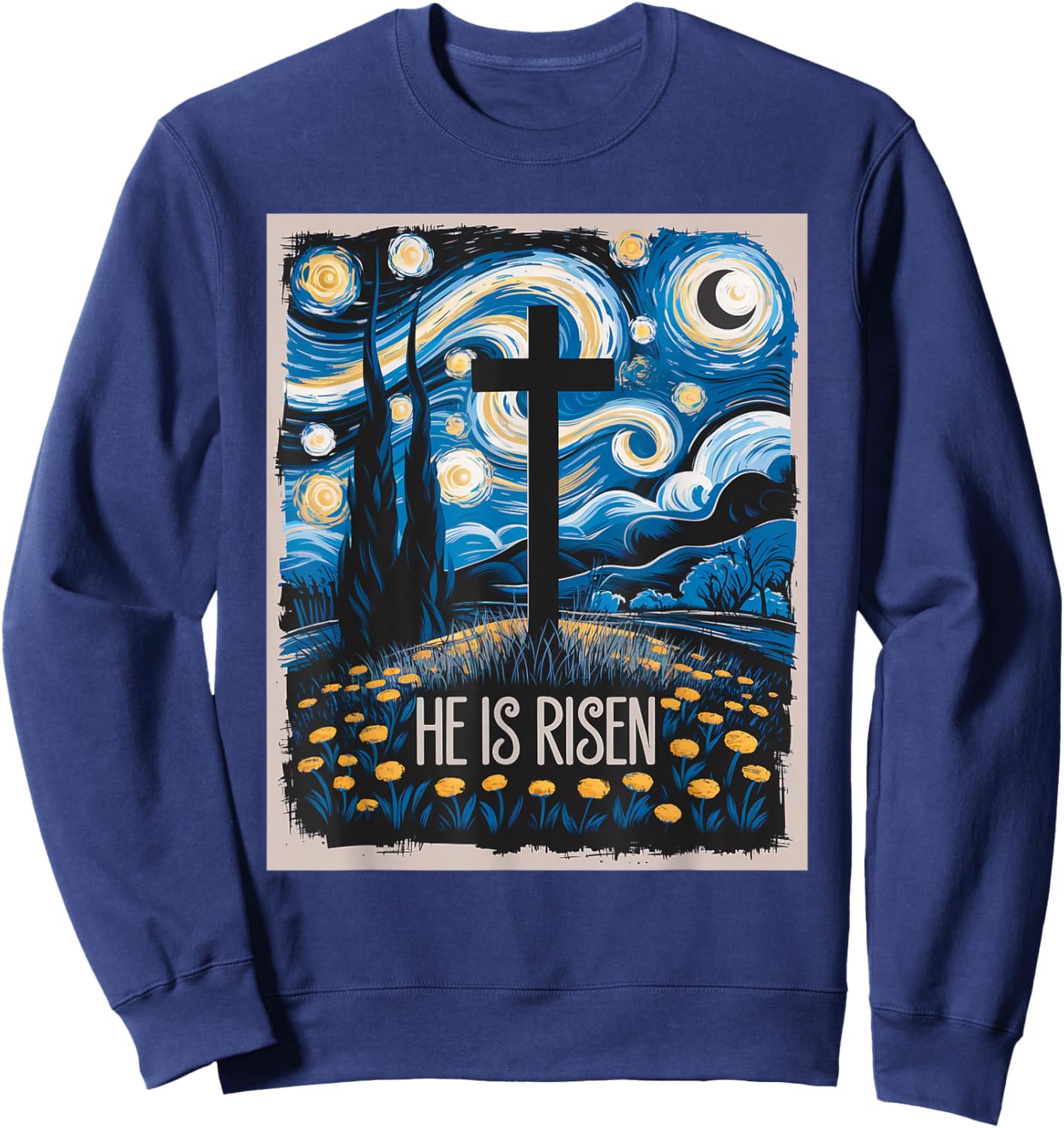 Starry Night Jesus Art Spiritual Christian Faith Easter Sweatshirt - Sweatshirt | Navy