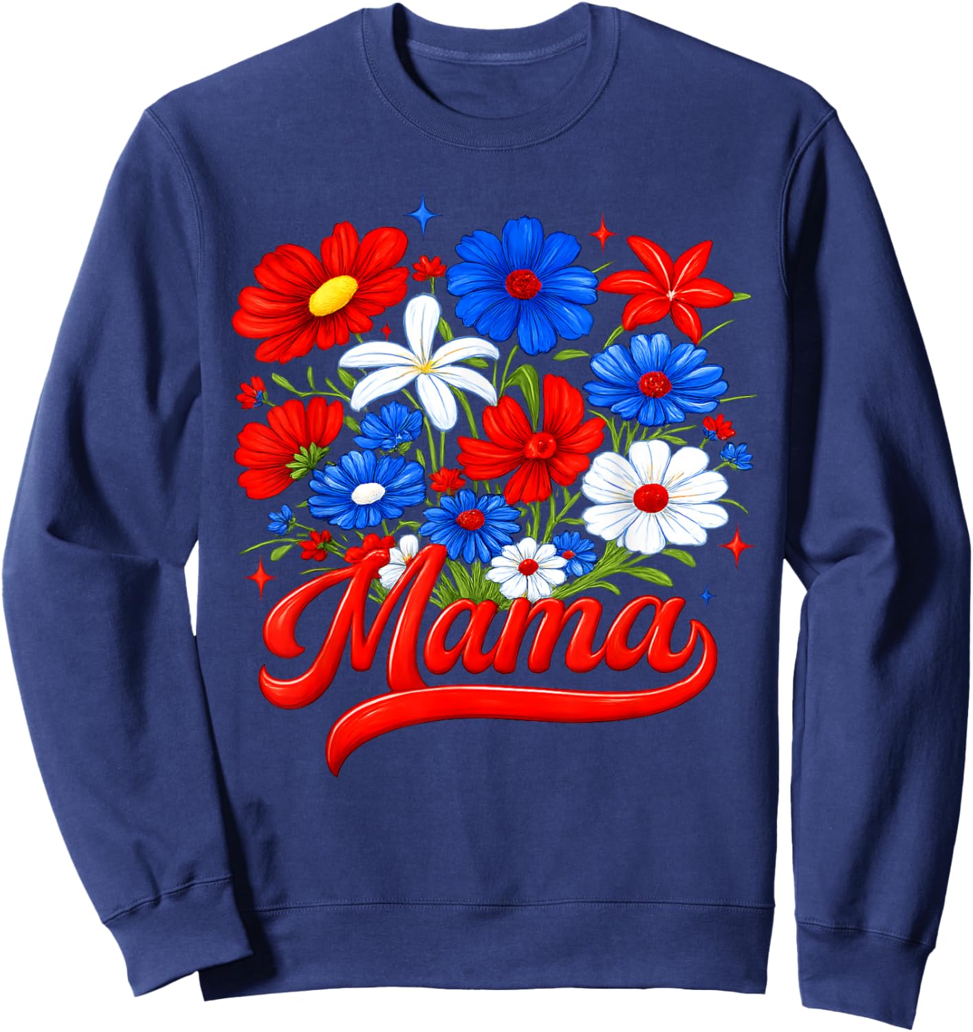 4th of July Floral Mama Patriotic Flowers Women Grandma Sweatshirt - Sweatshirt | Navy