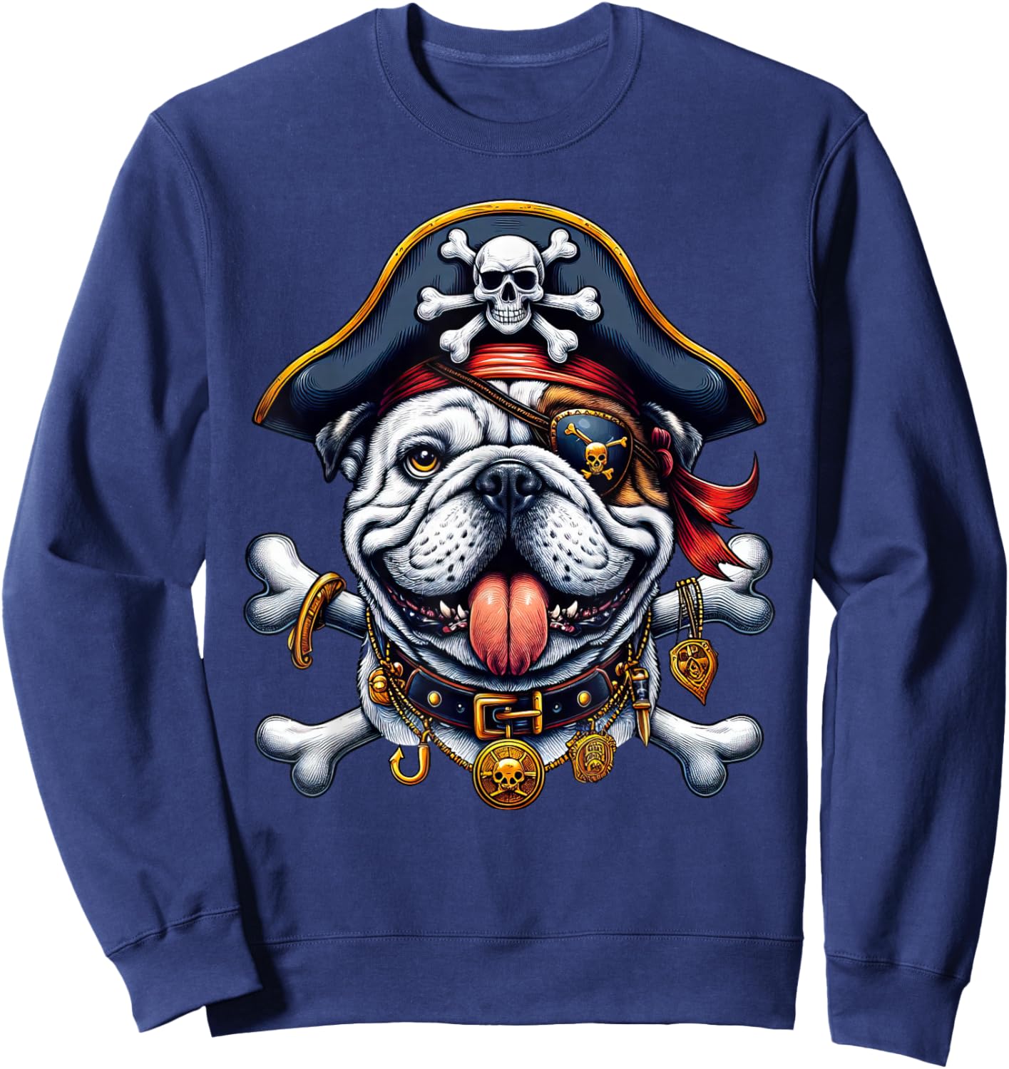 English Bulldog Pirate Crossbones Halloween Kids Sweatshirt - Sweatshirt | Navy