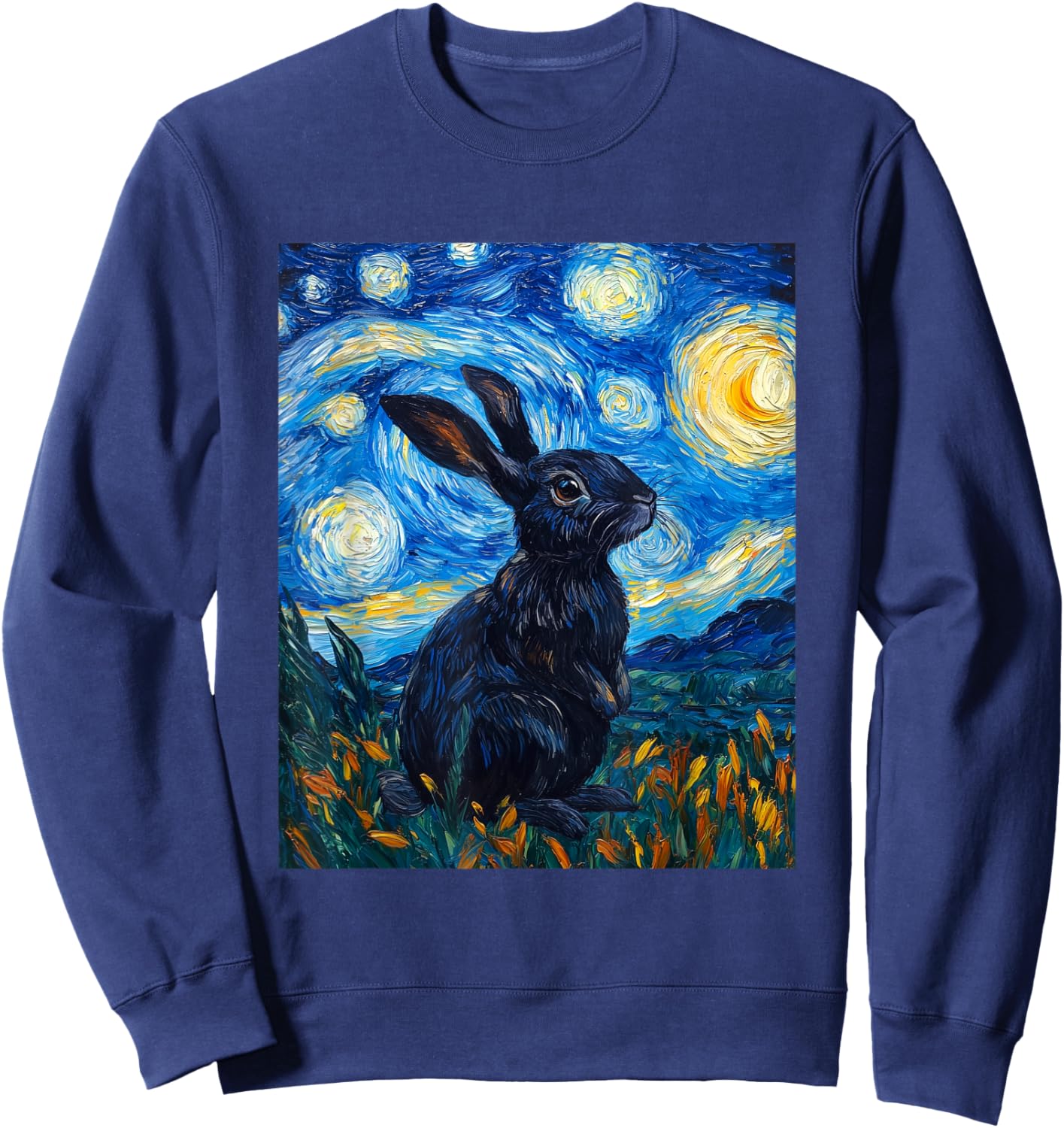 Cute Bunny Rabbit - Van Gogh Style - Starry Night Sweatshirt - Sweatshirt | Navy