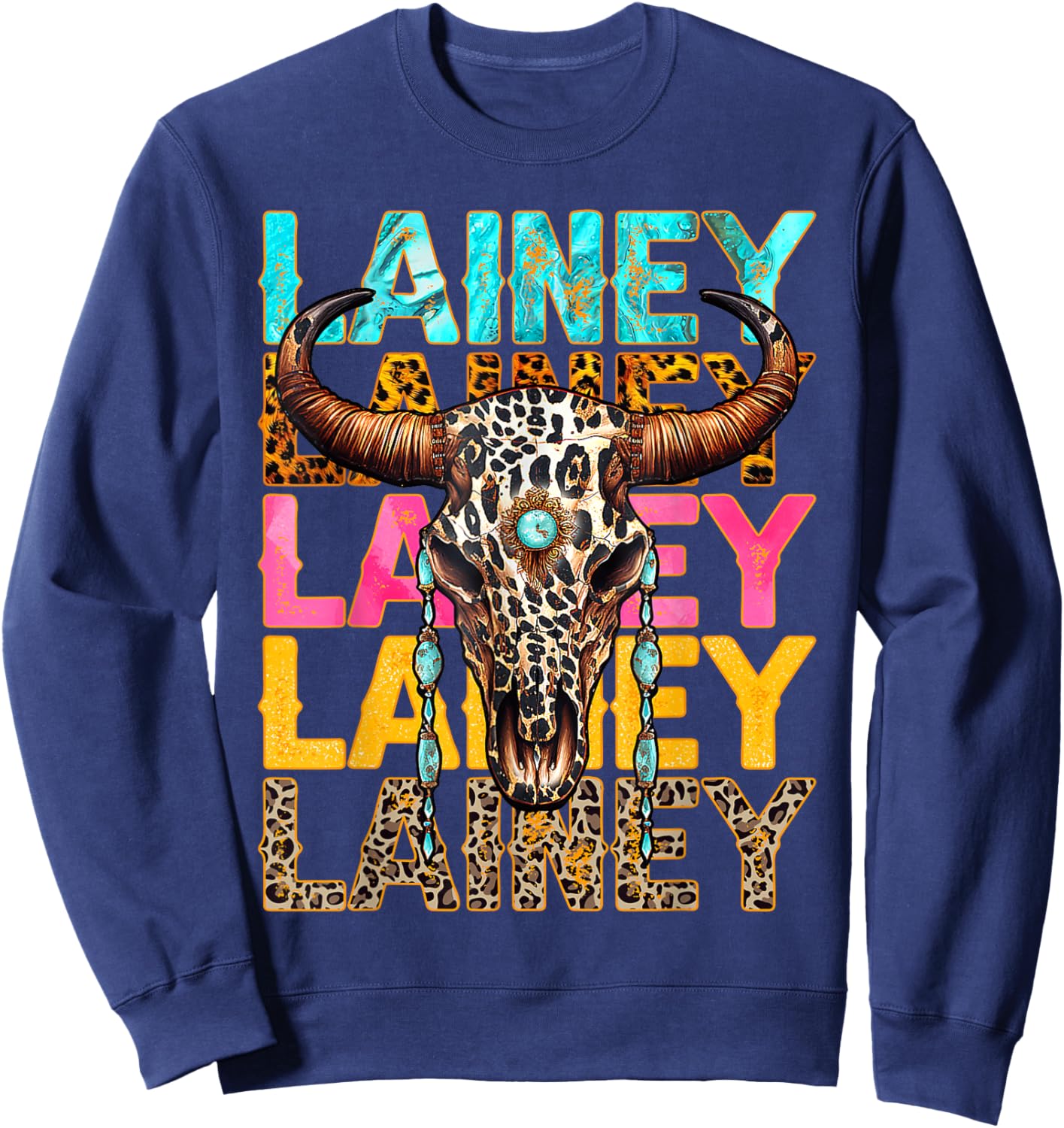 Western Cowgirl Lainey Name Personalized Birthday Girl Sweatshirt - Sweatshirt | Navy
